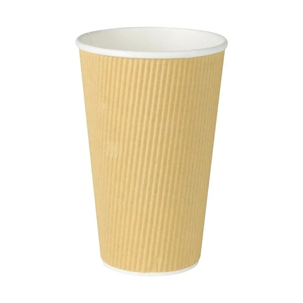 Riffelbecher / Coffee to go Becher 400 ml / 16 oz, Ø 90 mm, braun, innen weiß, PLA-beschichtet