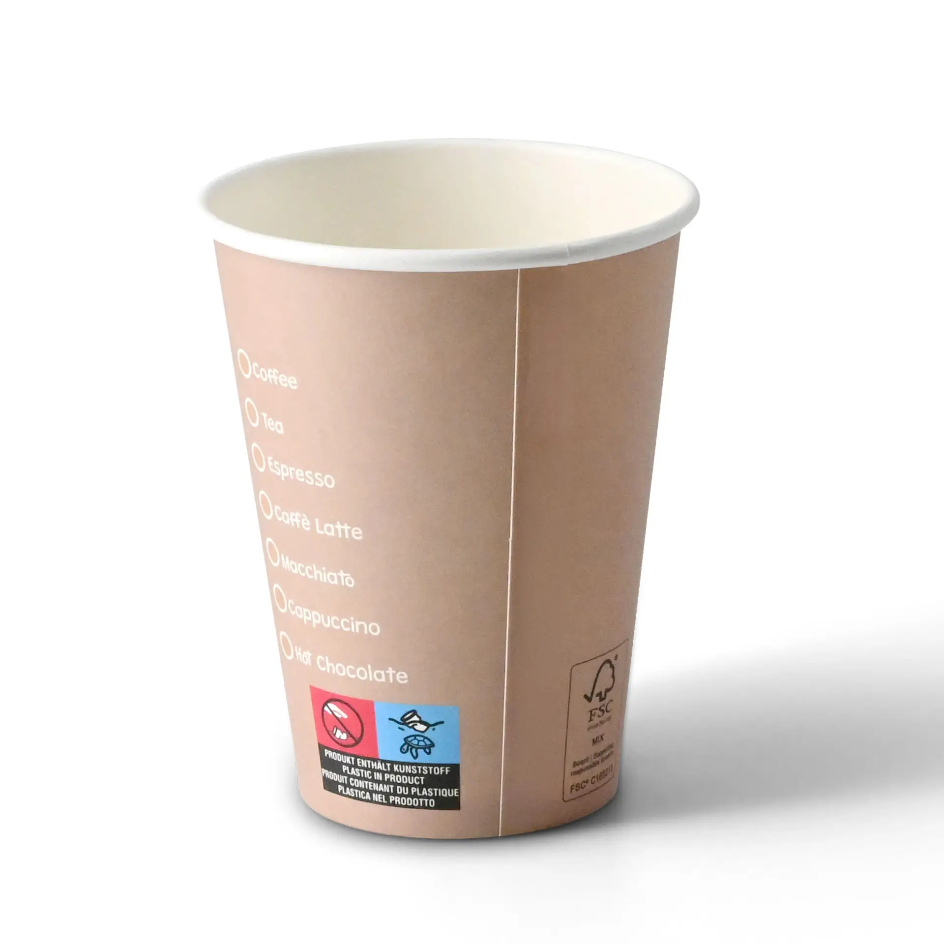 12 oz paper cup printed with "Coffeebreak"; suitable for hot and cold drinks, ideal for cafés and events.