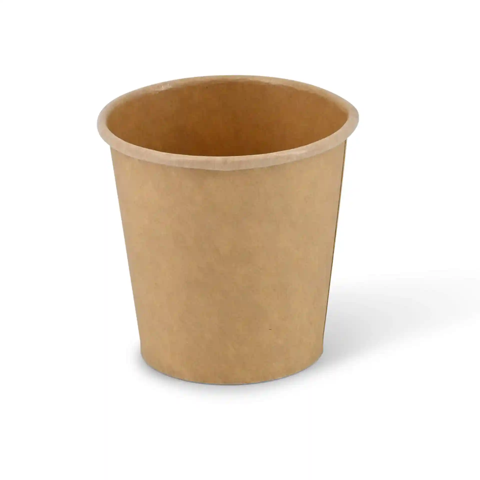Brown paper portion cup with a height of 60 mm and a diameter of 62 mm, featuring an eco-friendly coating.
