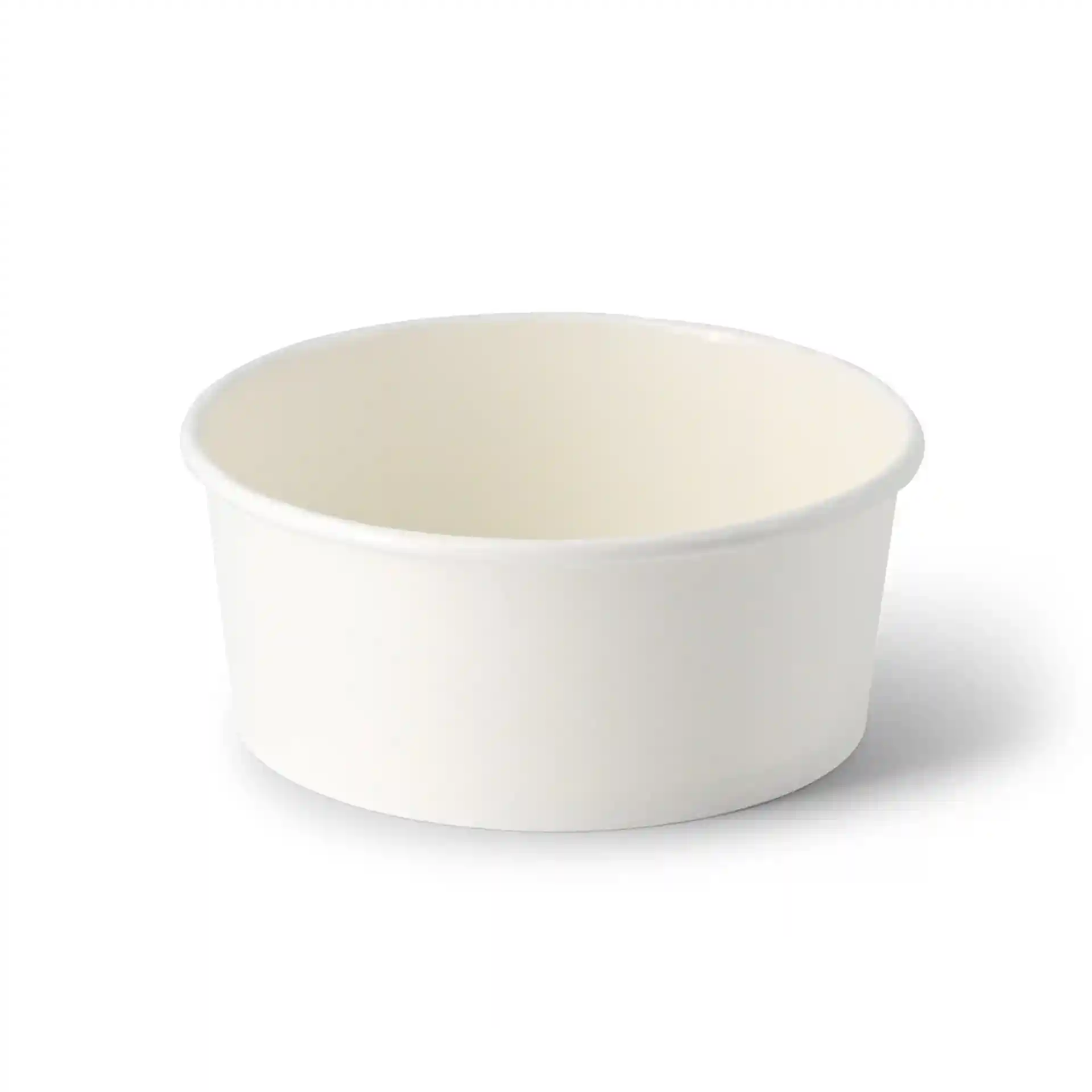 White round cardboard bowl with a diameter of 150 mm and height of 60 mm, suitable for various food items.
