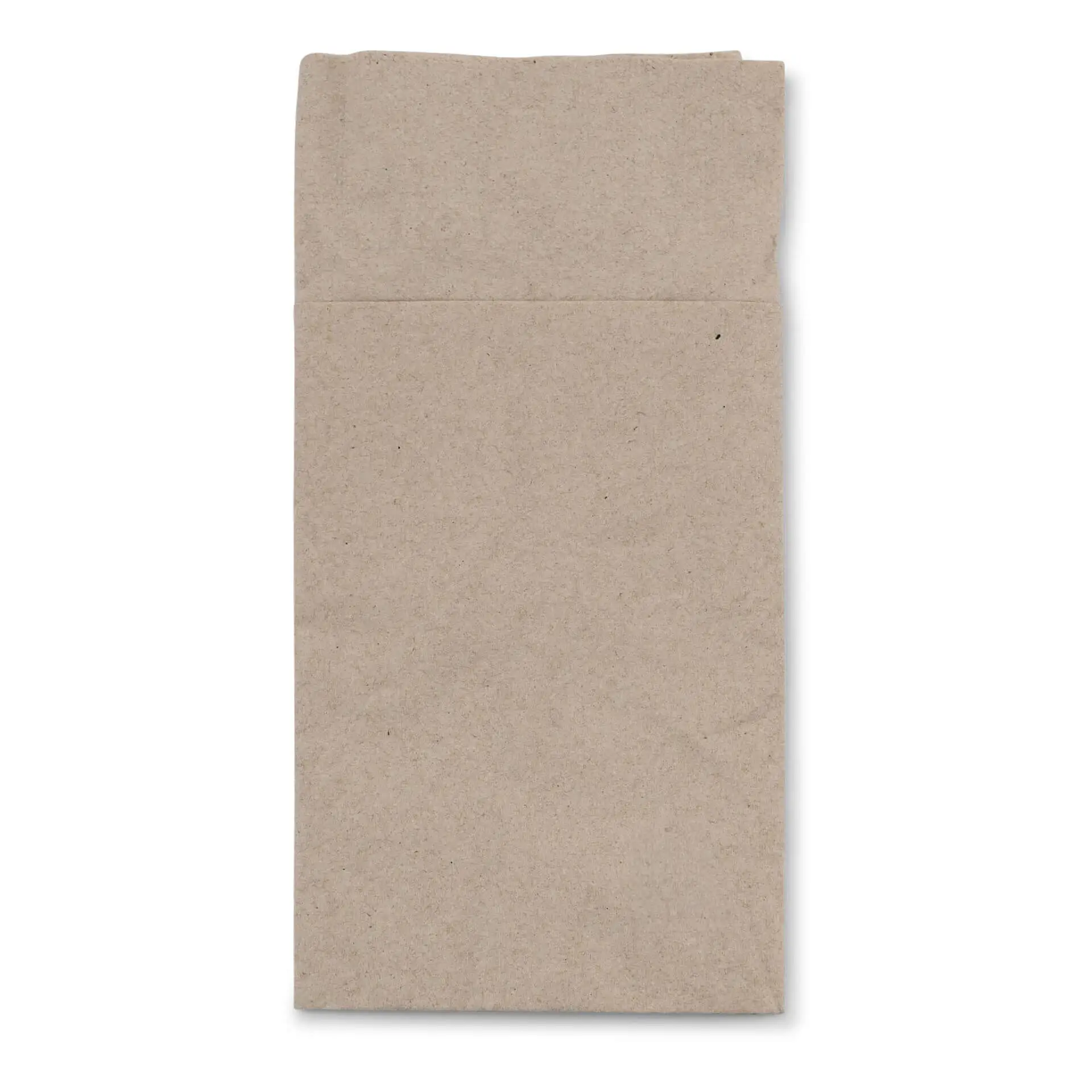 Rechteckige ungebleichte Papierserviettenhülle, 10 x 19,5 cm, mit einem gedruckten Recycling-Symbol.