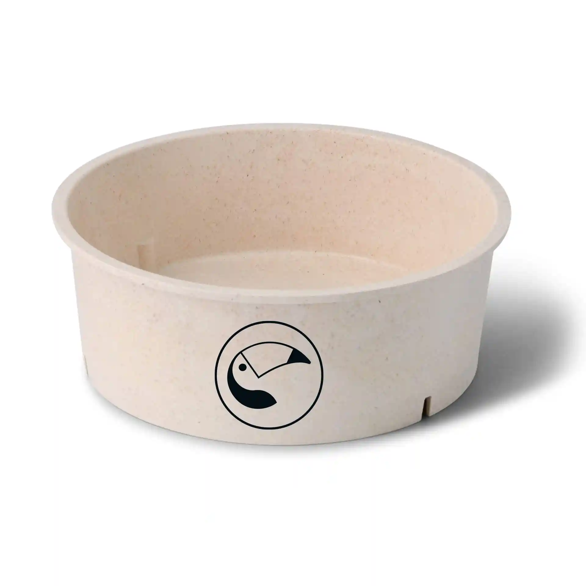 Round reusable bowl in cream-white, 1000 ml capacity, with a logo printed on the side.
