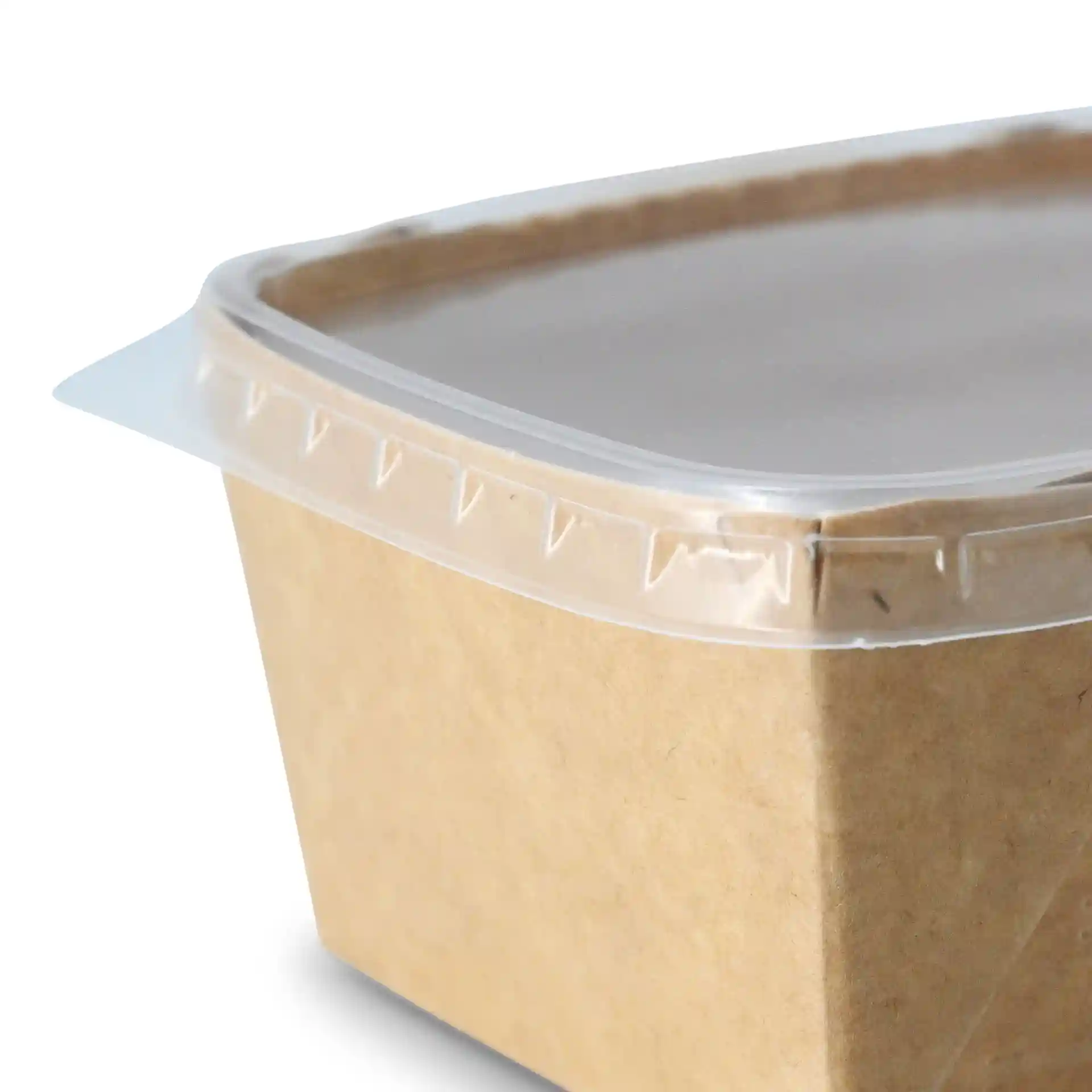 Transparent rectangular cup lid made of PP, fitting a cup with dimensions 10.5 x 8 cm.
