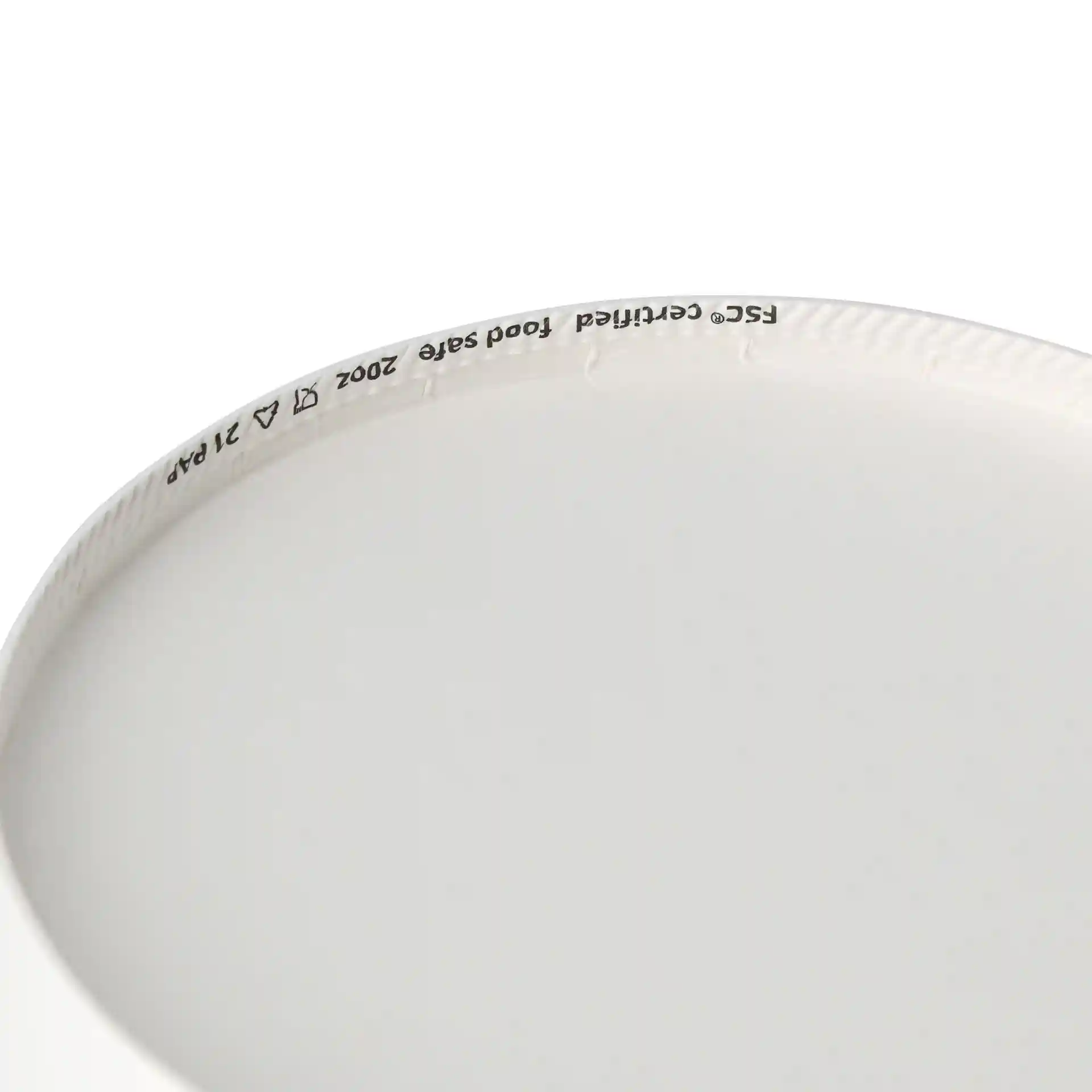 White round paper bowl with a diameter of 150 mm and a height of 52 mm, showing a coated surface and edge markings.