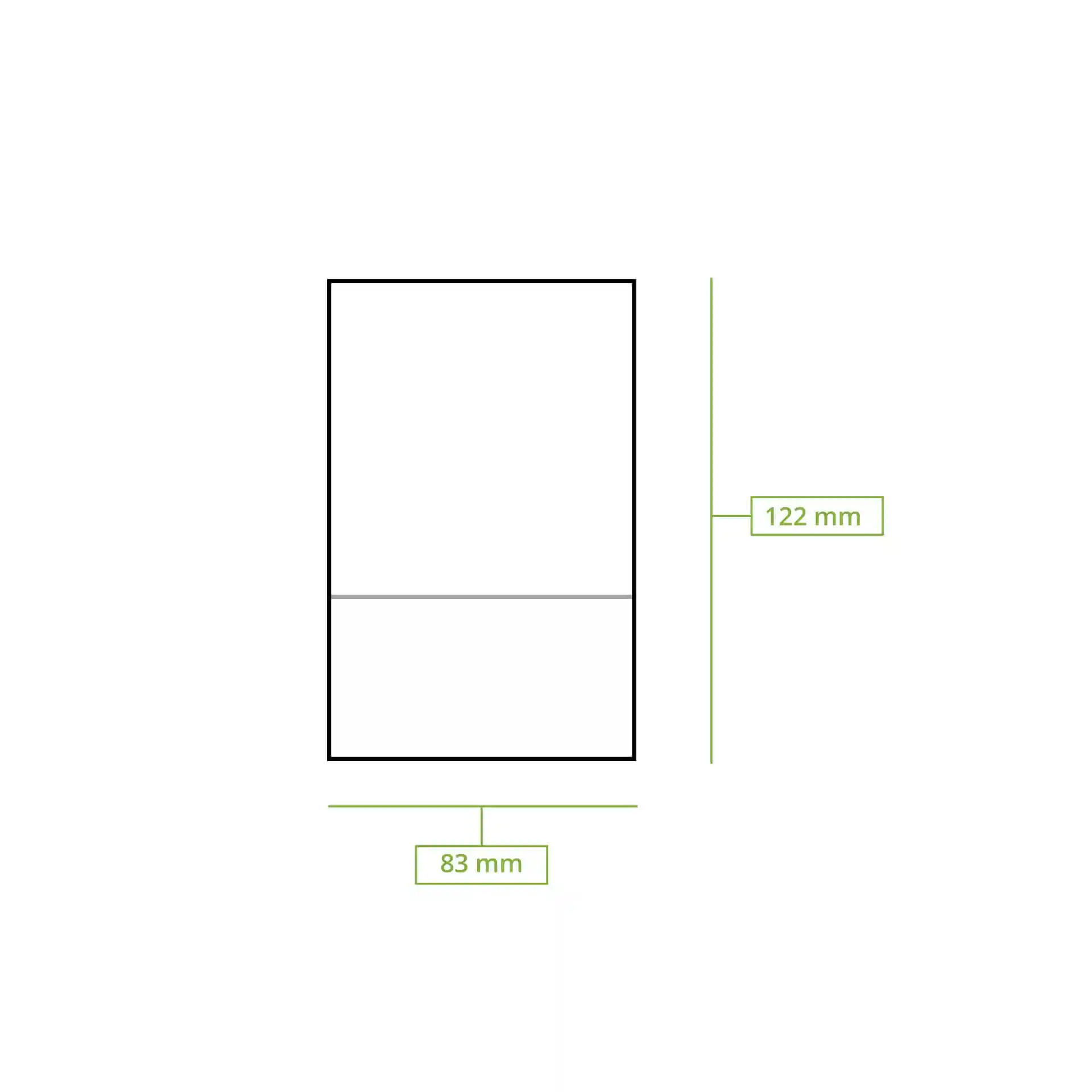Schematische Zeichnung einer rechteckigen Serviette mit den Maßen 122 mm x 83 mm, beschriftet mit Maßlinien.