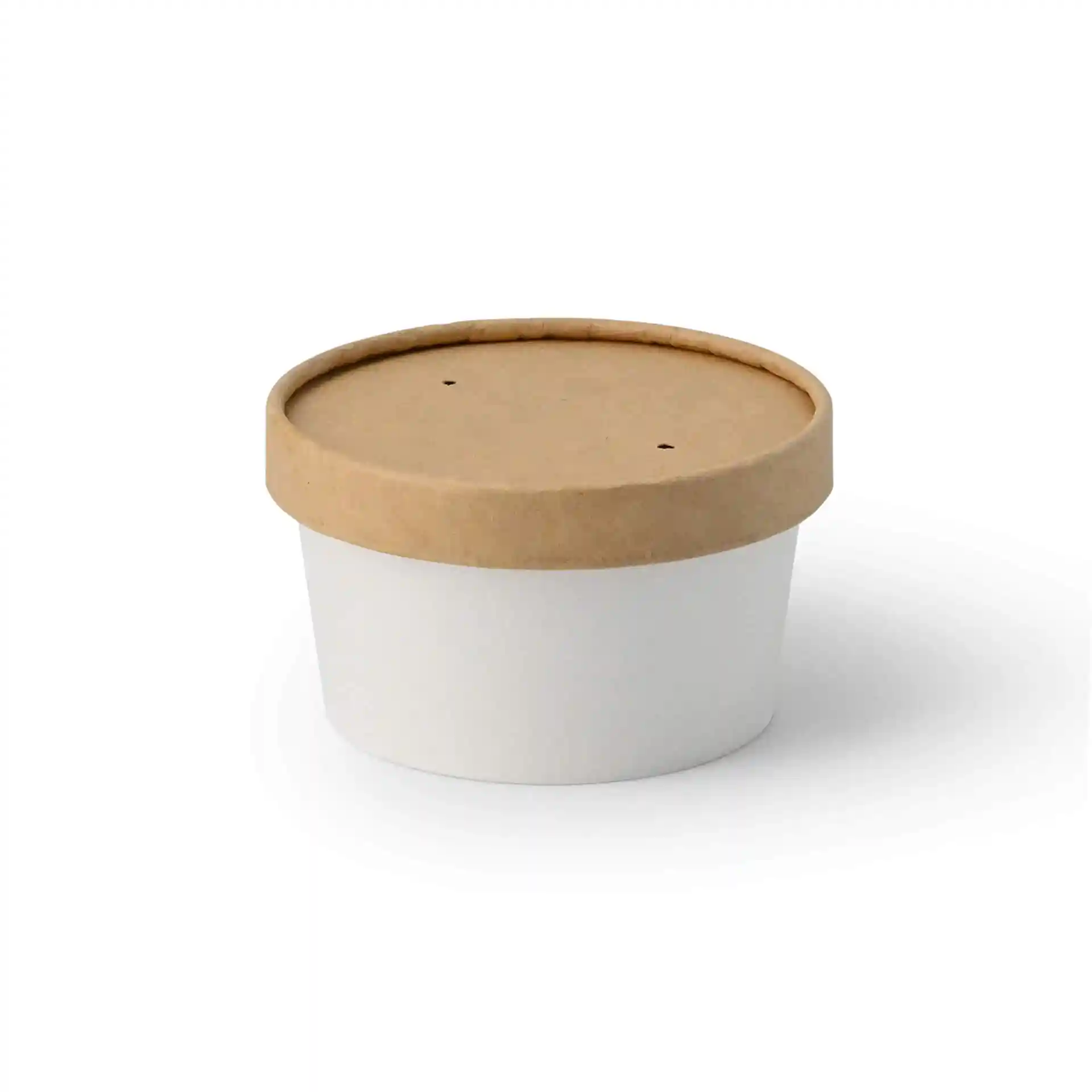 Round white paper cup with a brown cardboard lid, measuring 92 mm in diameter and 50 mm in height.