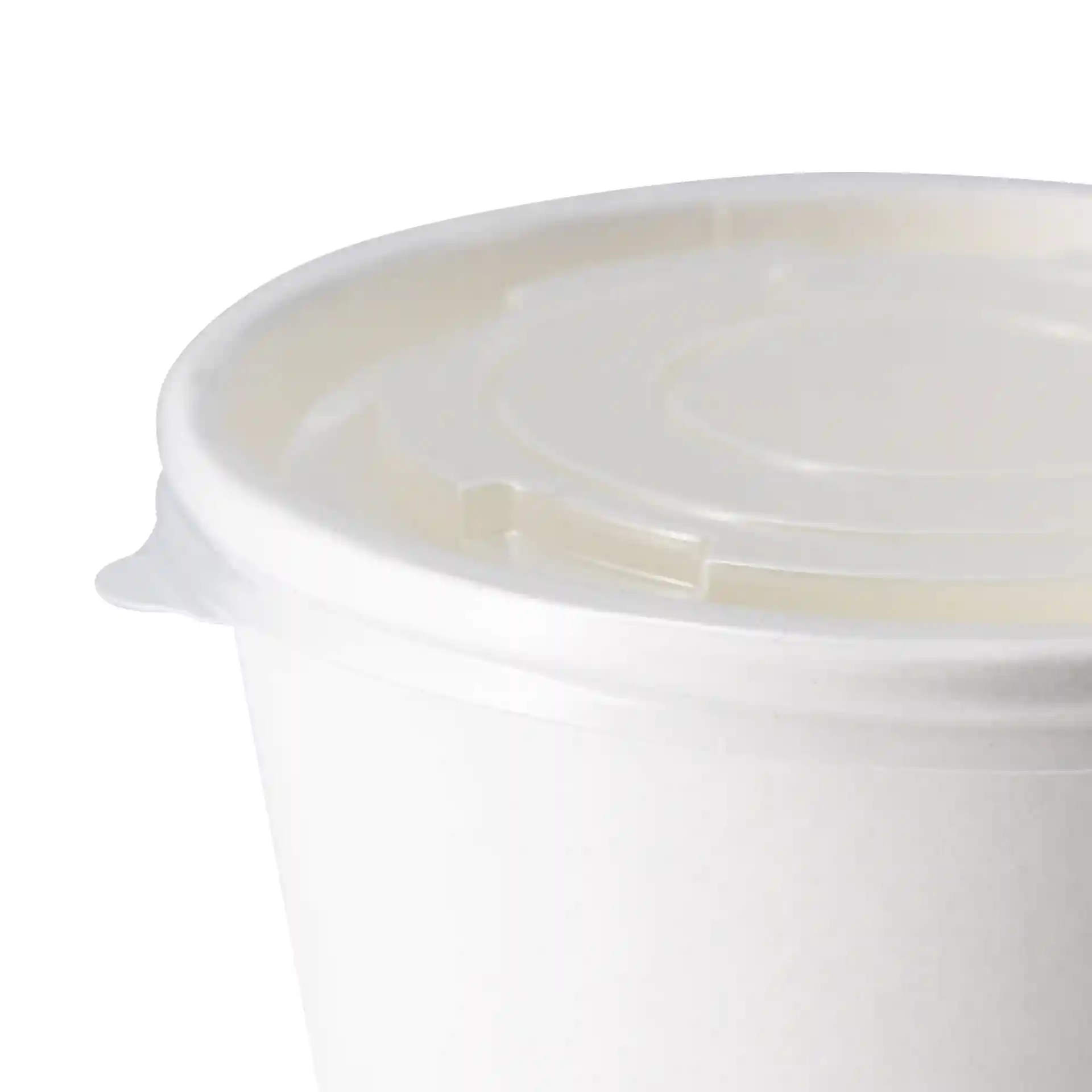 Transparent round flat lid for universal cups, measuring 115 mm in diameter, shown from above.