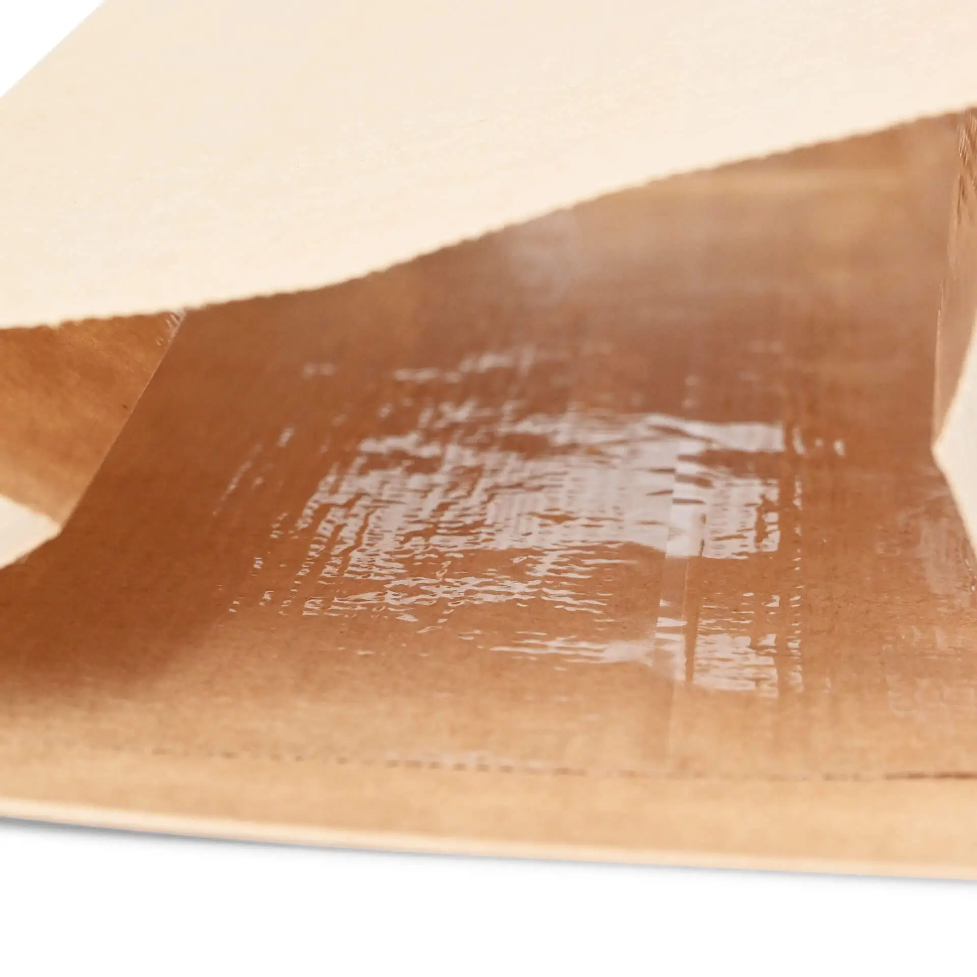 Blockbeutel m. Fenster S, 9 x 4,5 x 26 cm, PP-Folie, braun, Clipband, Kraftpapier