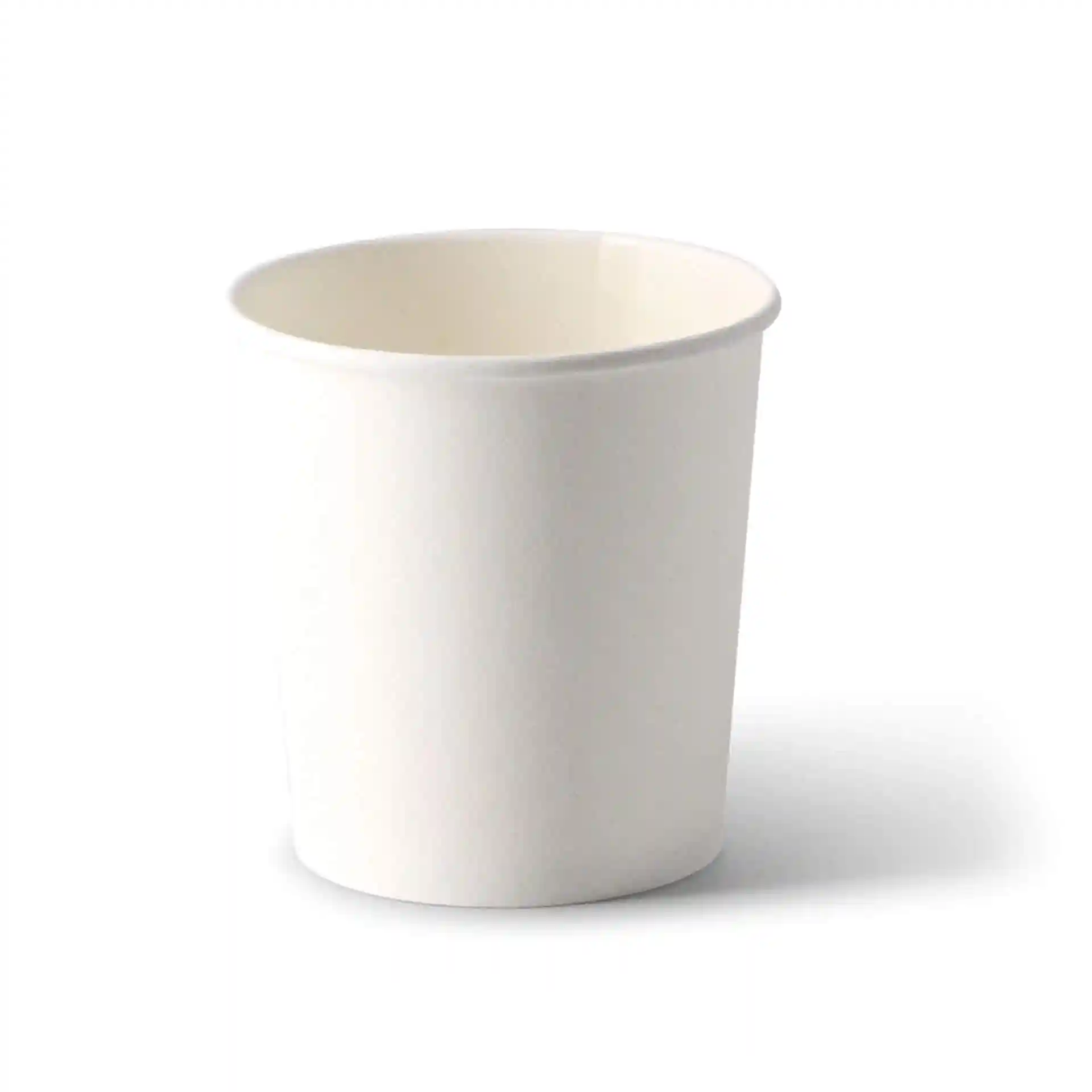 White round cardboard soup cup with a capacity of 16 oz and an eco-friendly coating.