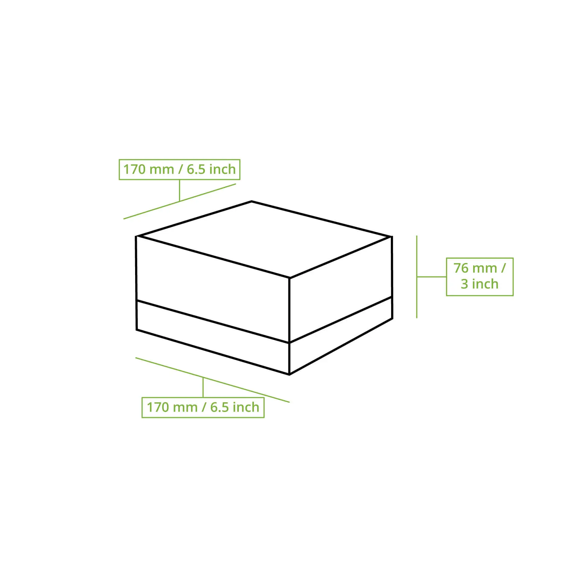 4-piece white cupcake box with cellulose window; dimensions 170 mm x 170 mm x 76 mm; biodegradable and FSC-certified.