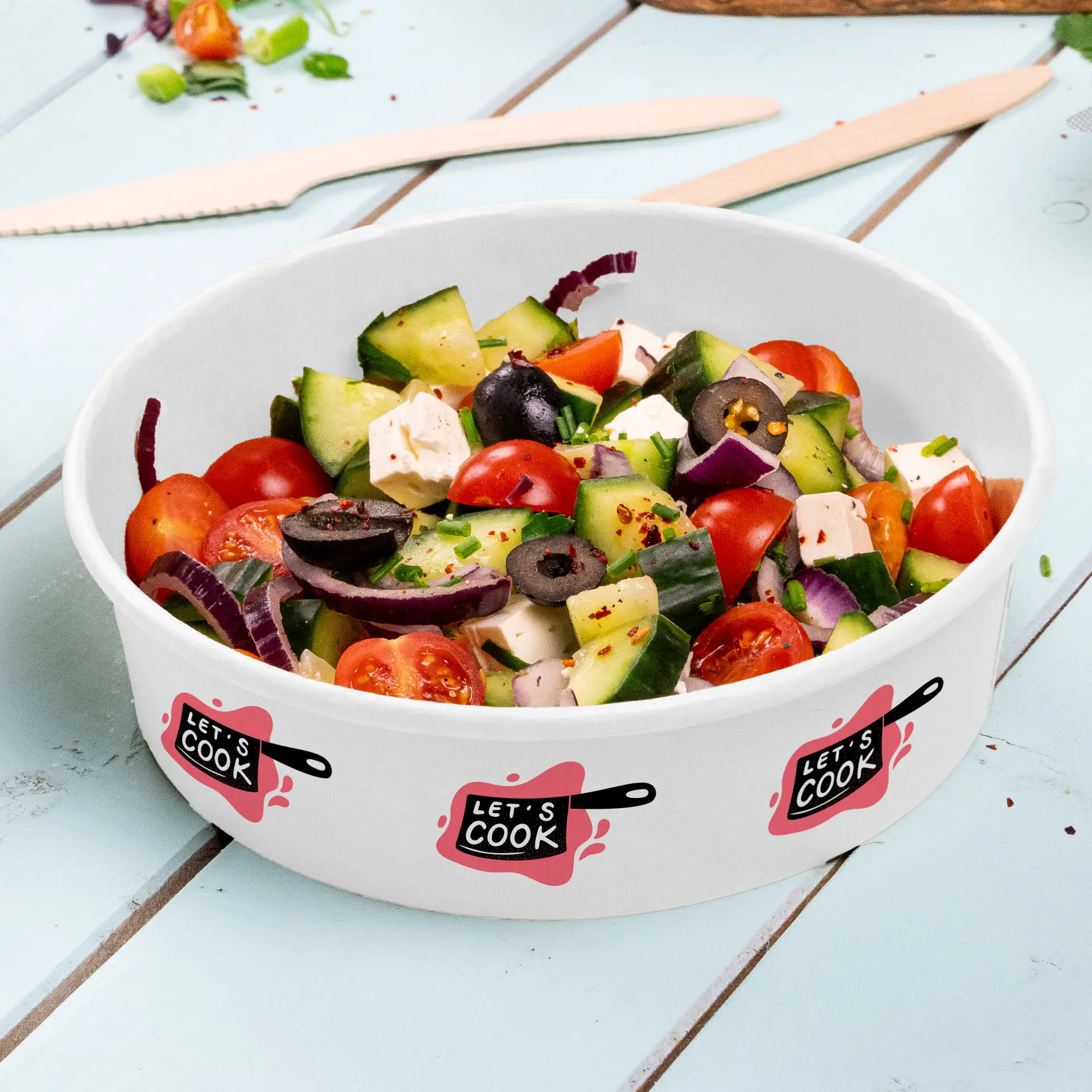 Custom salad bowls / Printed bowls, 400 ml, Ø 150 mm, white, PLA-coated