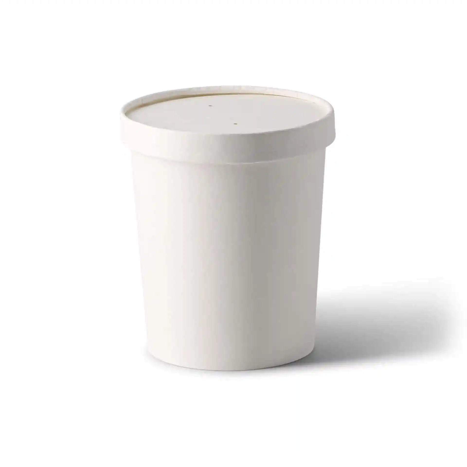 White round cardboard soup cup with a lid, 32 oz capacity, 115 mm diameter, 130 mm height.