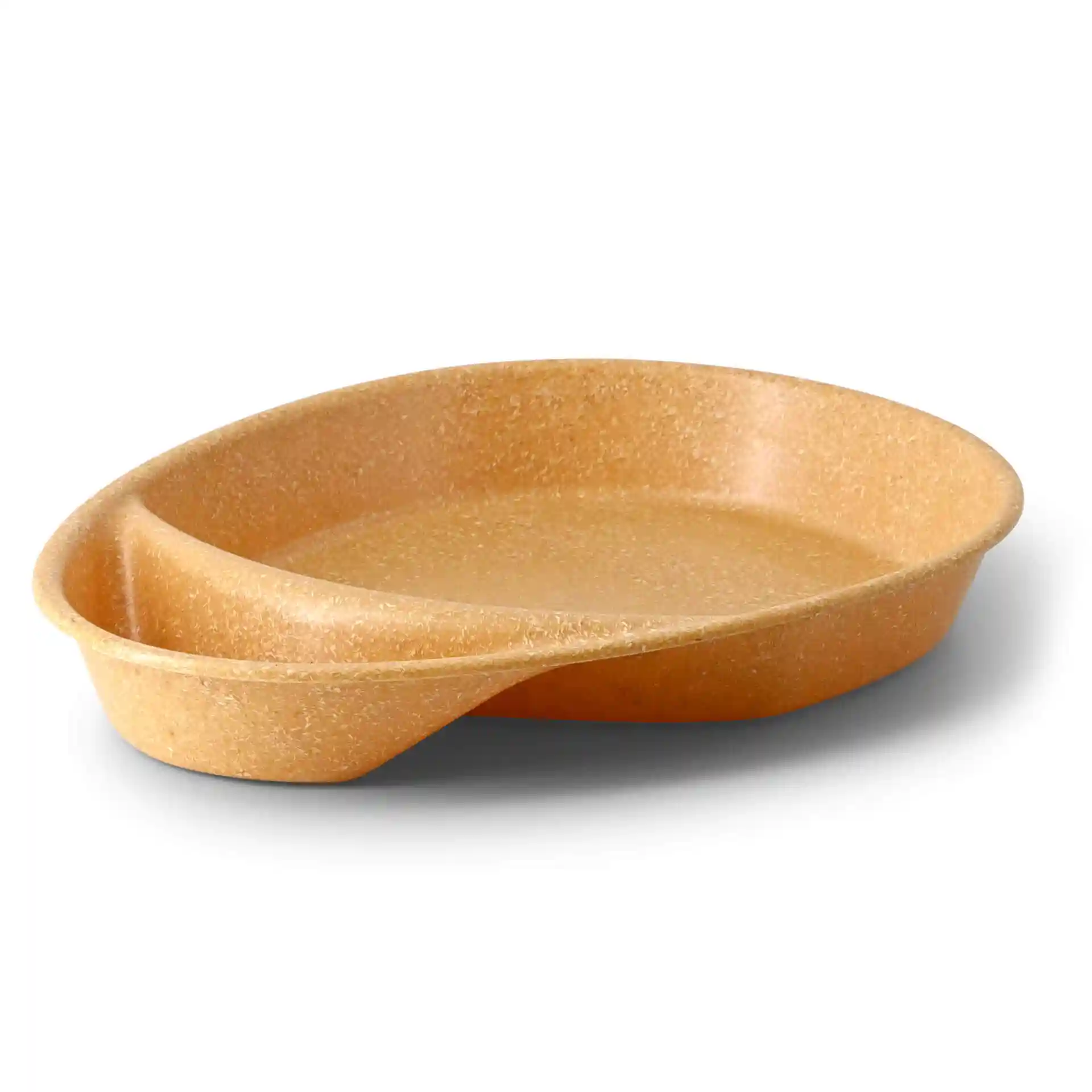 Wiederverwendbarer geteilter Teller mit zwei Fächern, tropfenförmig, in karamellbrauner Farbe, 27,5 × 20 cm groß.