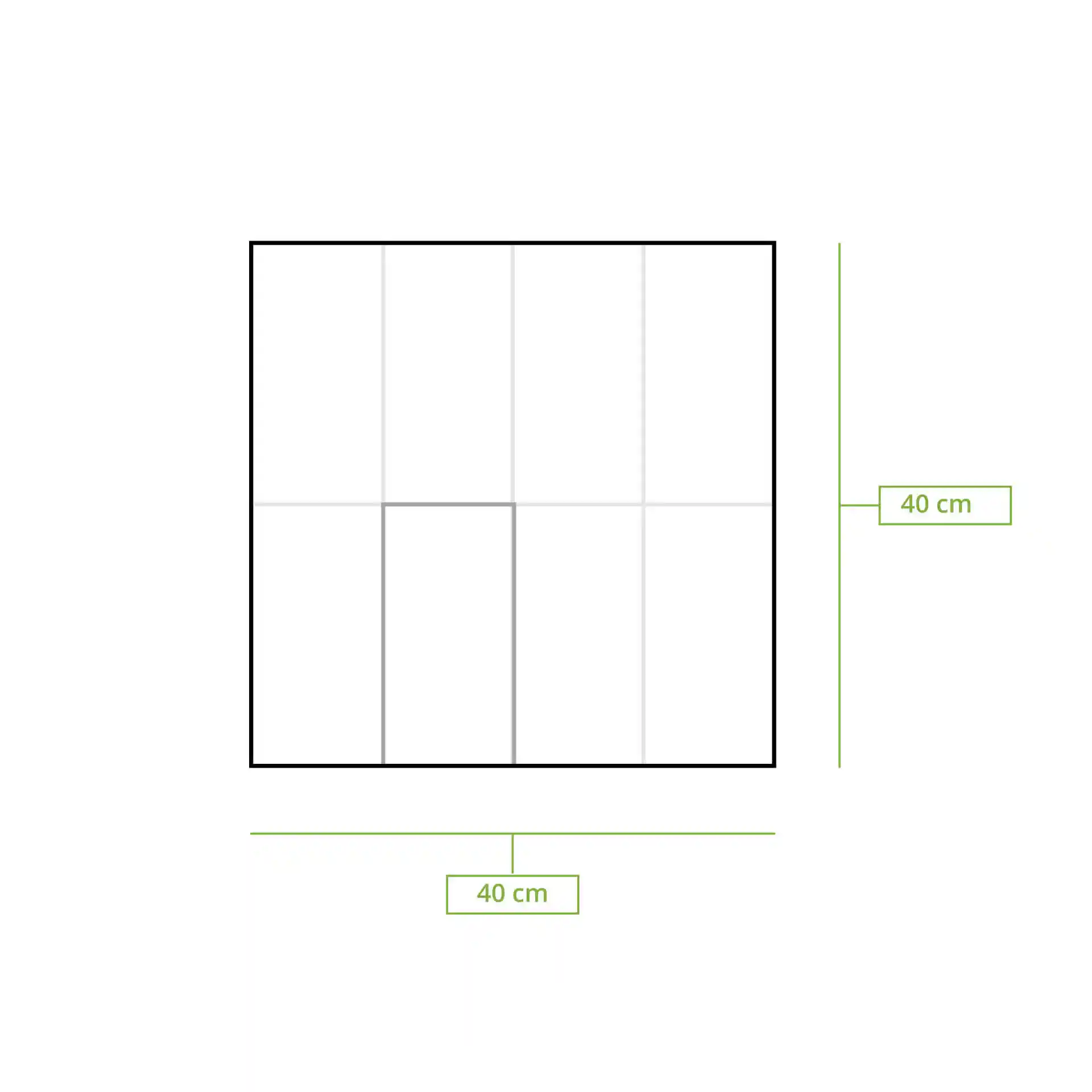 Schematic drawing of a 40 cm x 40 cm square with dimension lines indicating size.