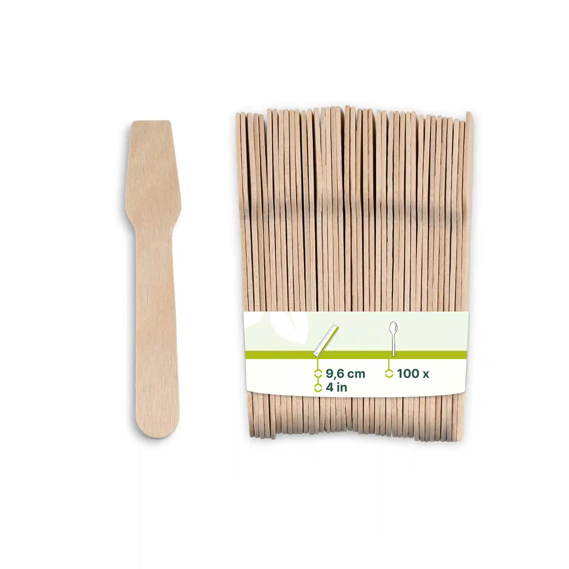 Holzlöffel für Eis in einer Packung, 9,6 cm lang, braun und aus Holz.