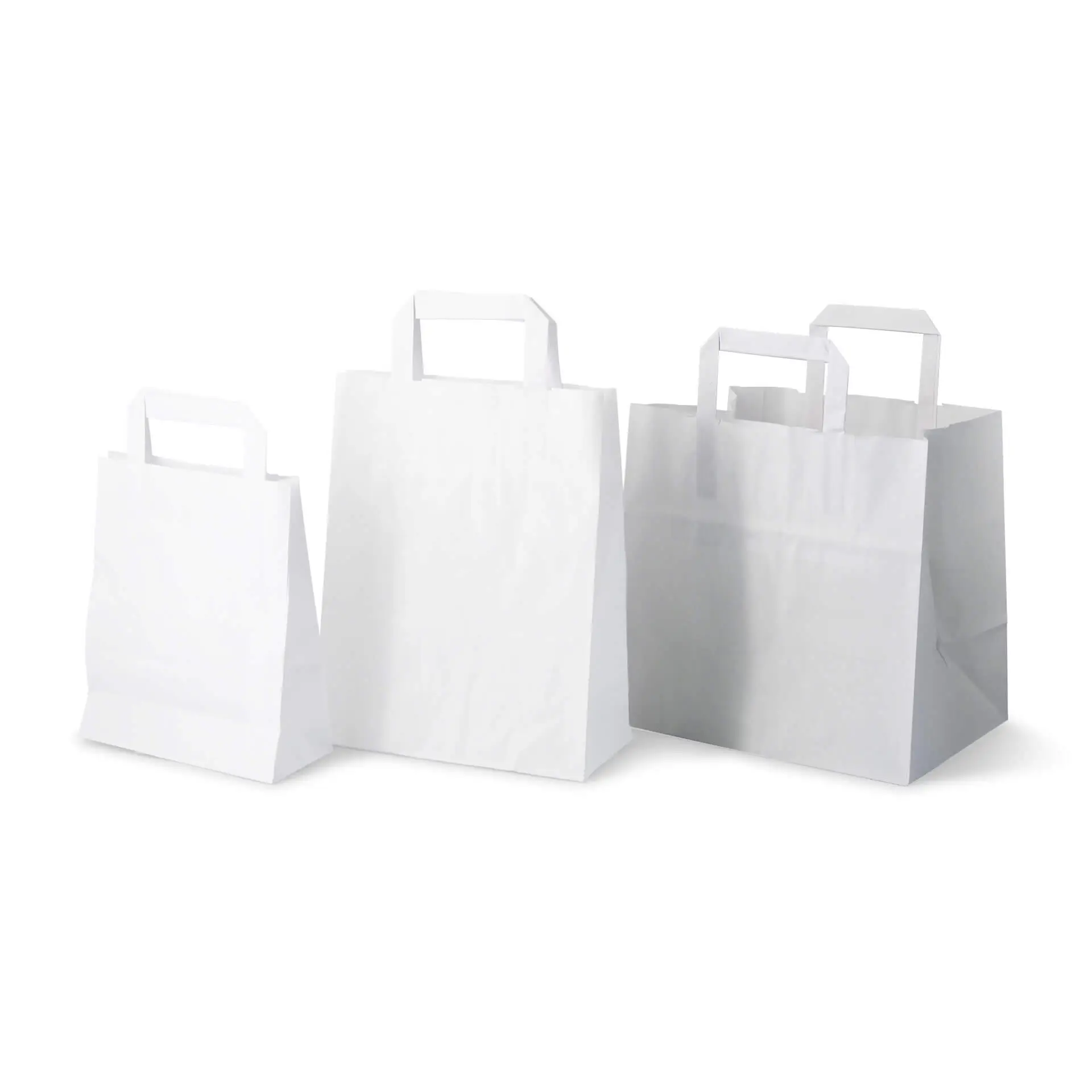 Tragetaschen aus Kraftpapier L, 26 x 17 x 25 cm, weiß, breiter Boden