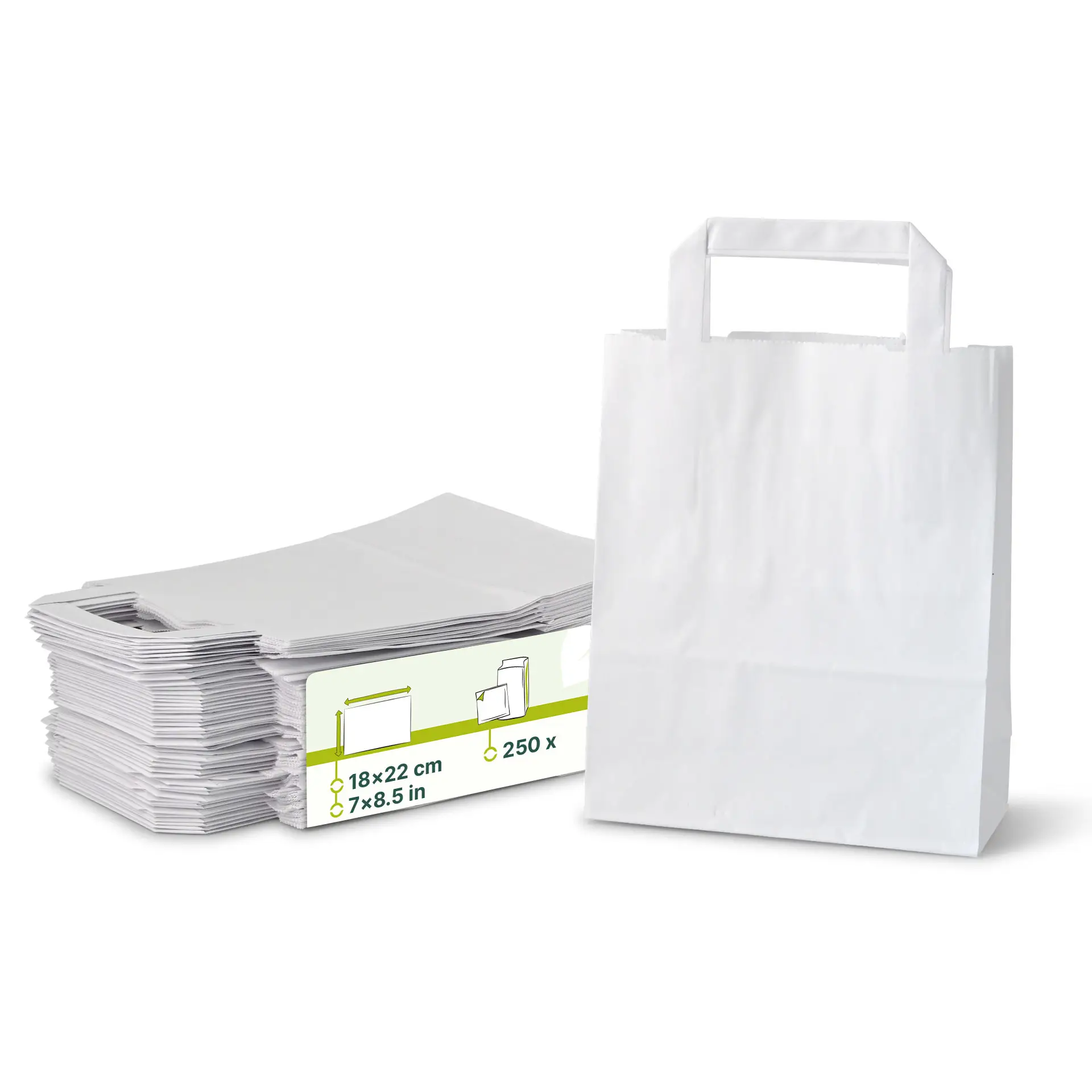 Tragetaschen aus Kraftpapier S, 18 x 8 x 22 cm, weiß Tragetaschen aus Kraftpapier S, 18 x 8 x 22 cm, weiß