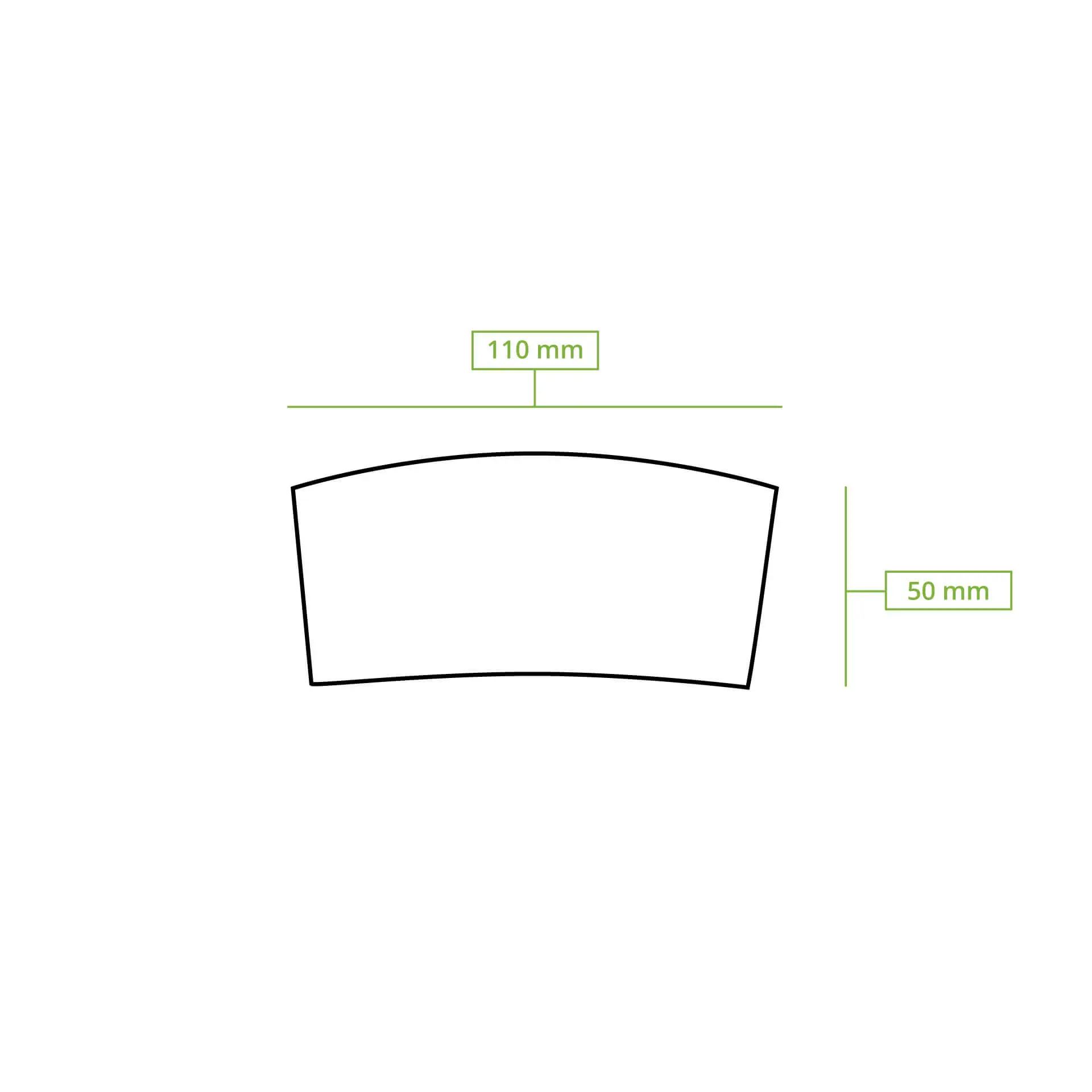 Schematische Zeichnung eines Bechersleeves mit Abmessungen von 110 mm Breite und 50 mm Höhe.