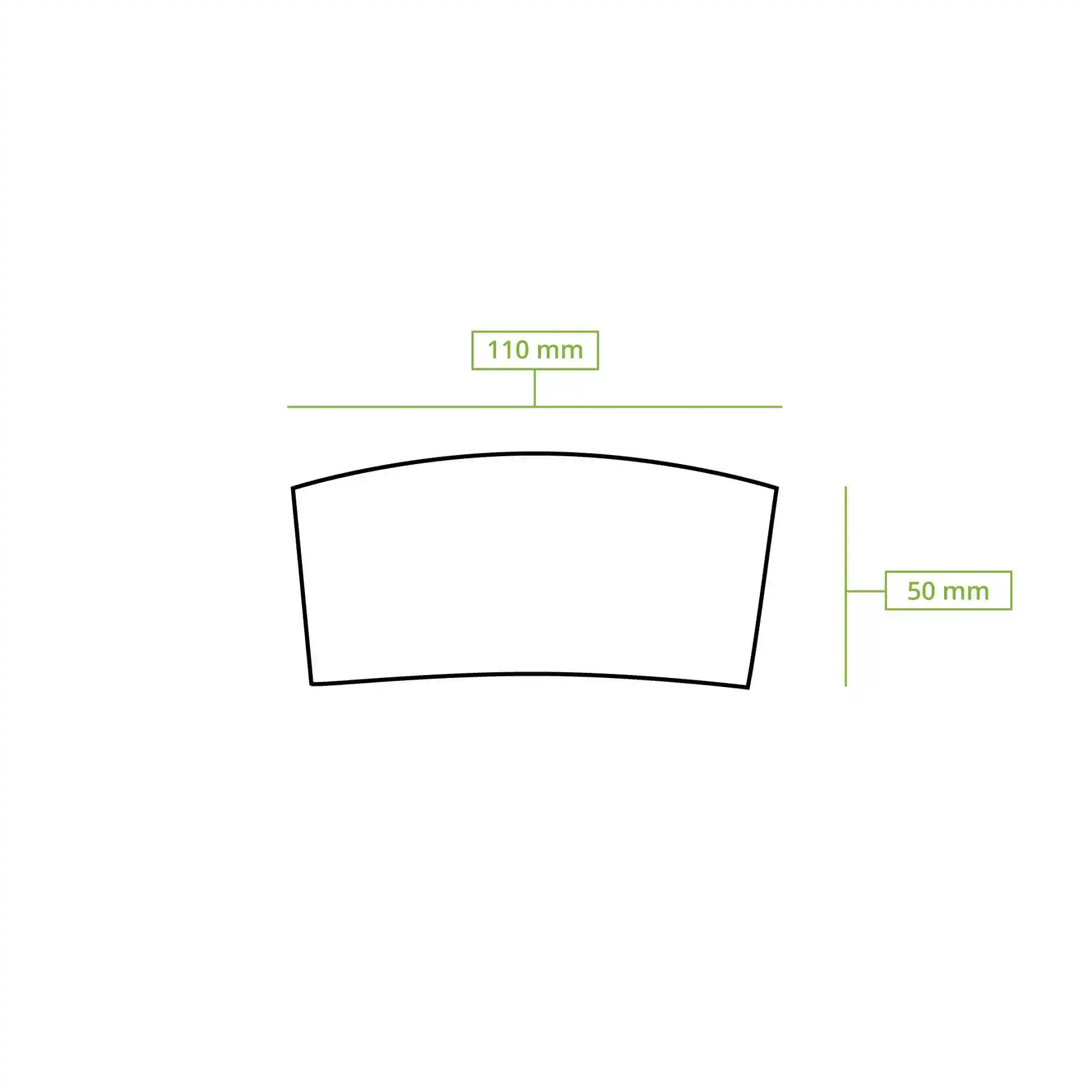 Schematische Zeichnung eines Bechersleeves mit Abmessungen von 110 mm Breite und 50 mm Höhe.