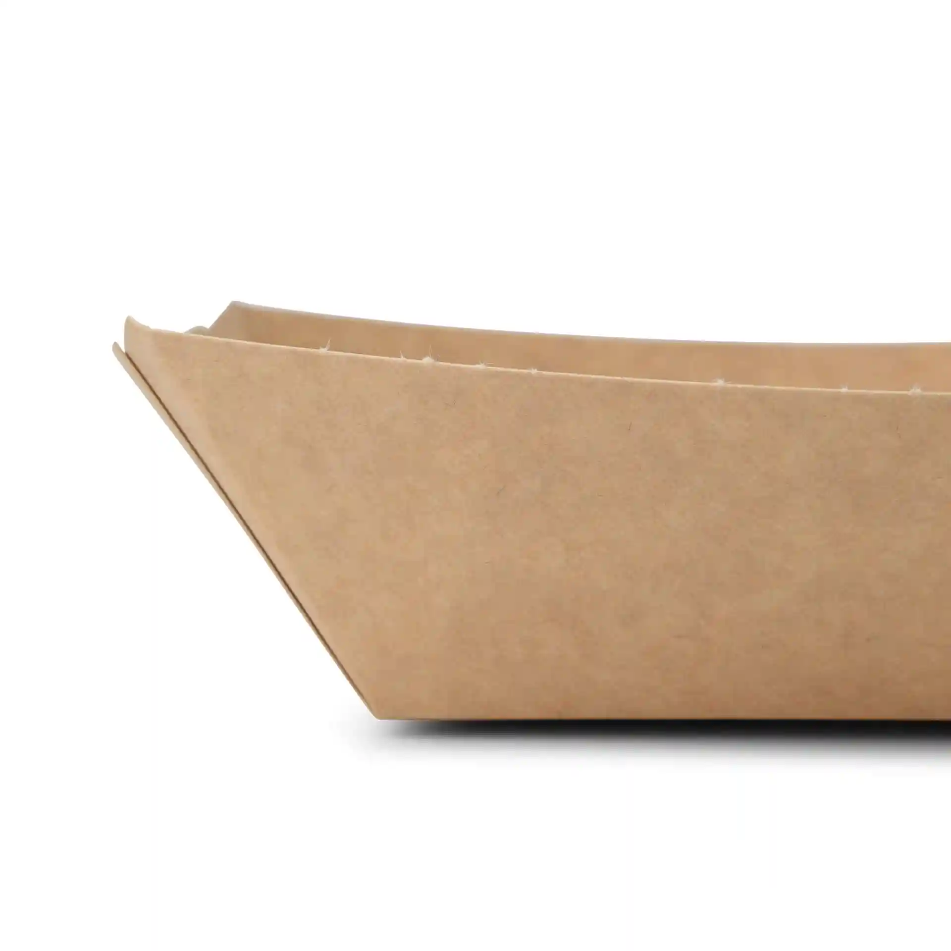Brown cardboard snack bowl with a rectangular shape, measuring 21.5 x 16 x 5 cm.