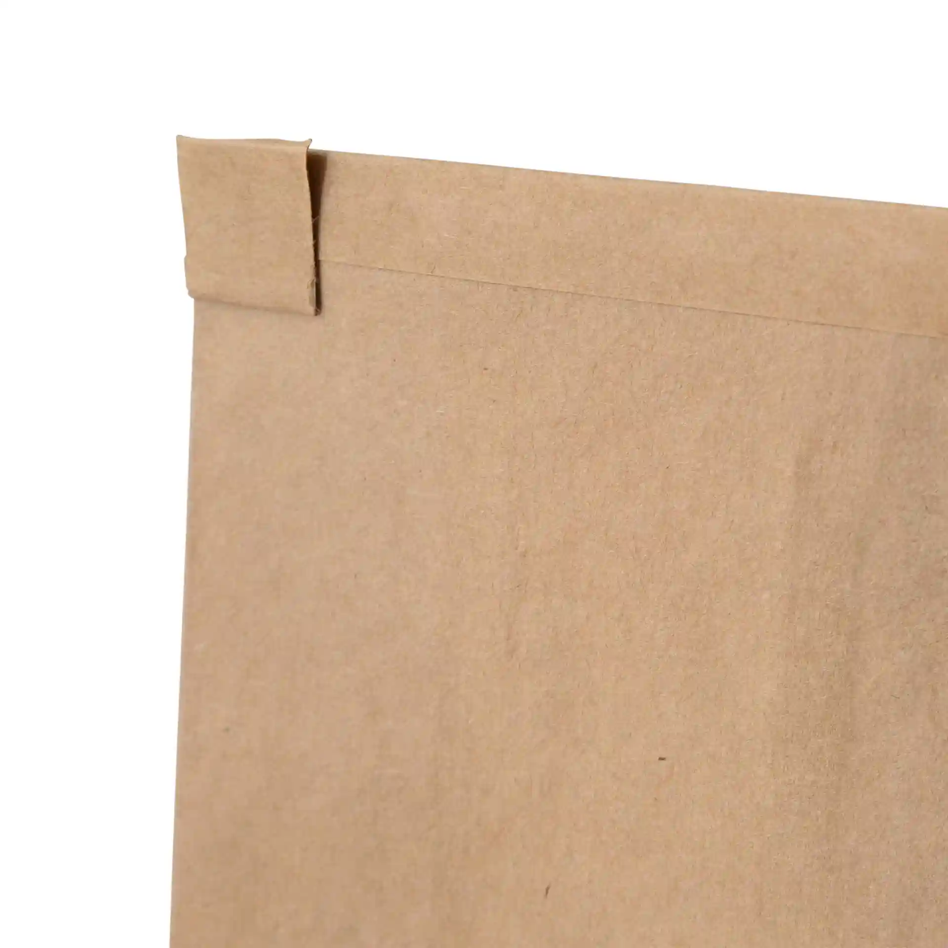 Braune Kraftpapiertüte mit einer Zinnverschluss und einem Sichtfenster oben.
