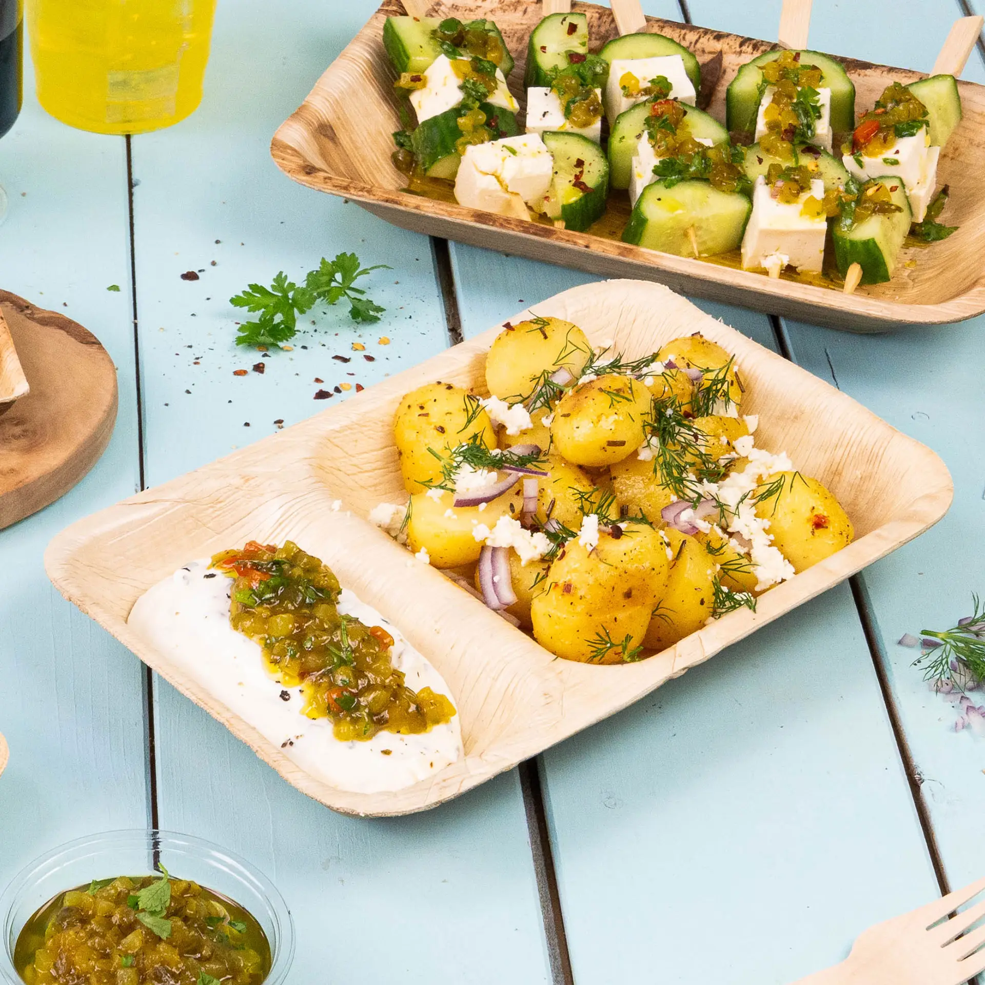 Palmblatt Menüteller "Palmware®" 25 x 15 cm, 2 Kammern, rechteckig