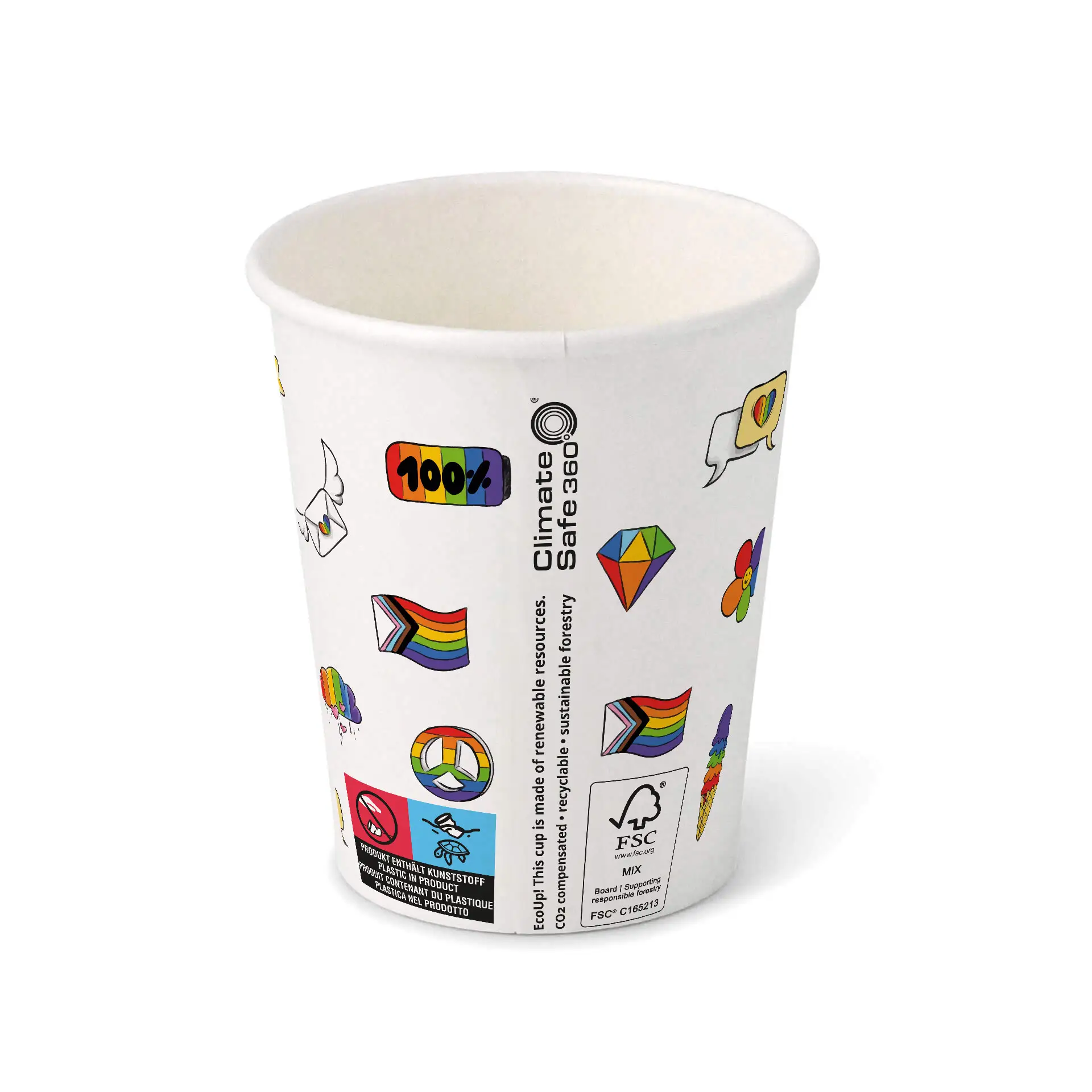 8 oz Paper cup printed with "Pride" (coated), Ø 80 mm, white