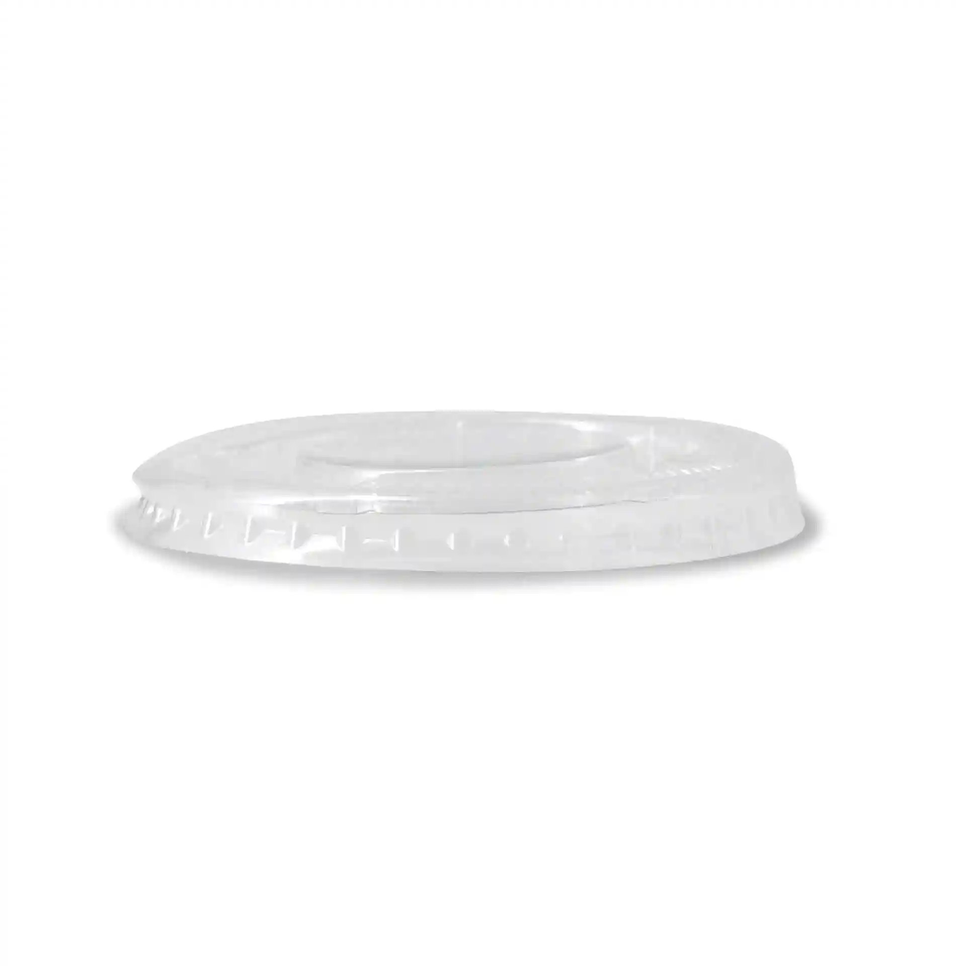Transparenter runder PET-Deckel mit einem Durchmesser von 64 mm, mit glatter Oberfläche und leicht erhöhtem Rand.
