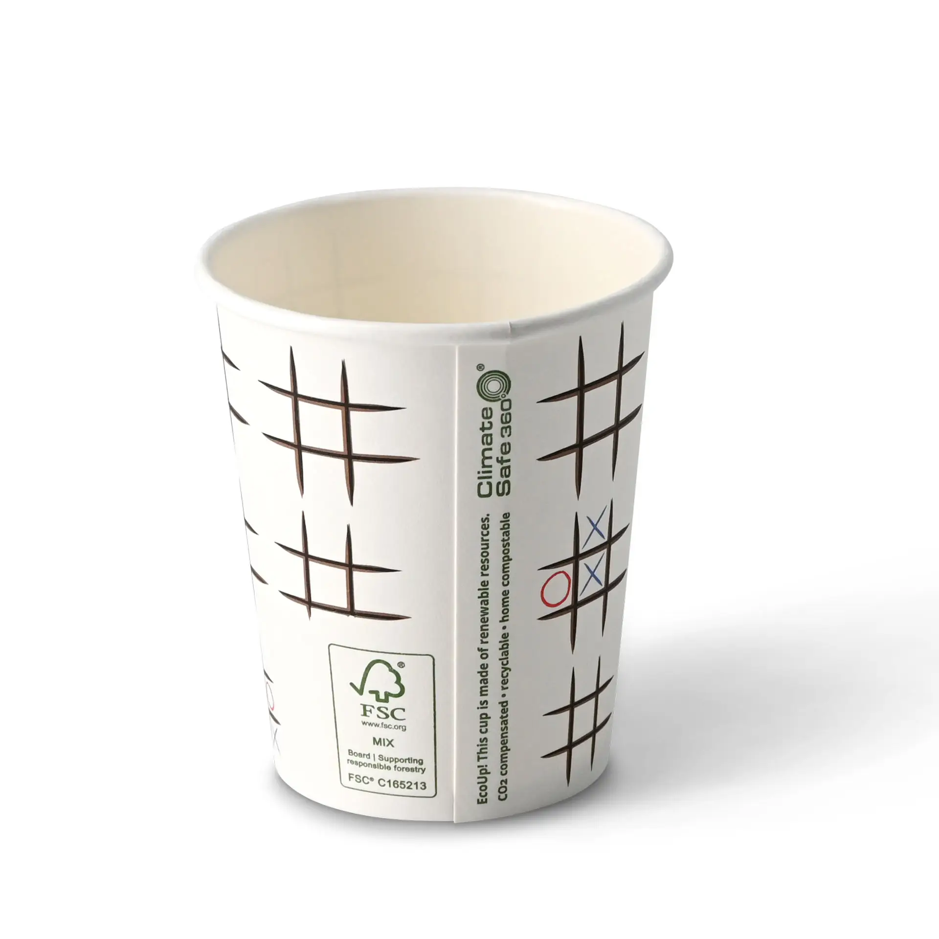 Pappbecher bedruckt "Tic Tac Toe" 200 ml / 8 oz, Ø 80 mm, weiß Pappbecher bedruckt "Tic Tac Toe" 200 ml / 8 oz, Ø 80 mm, weiß