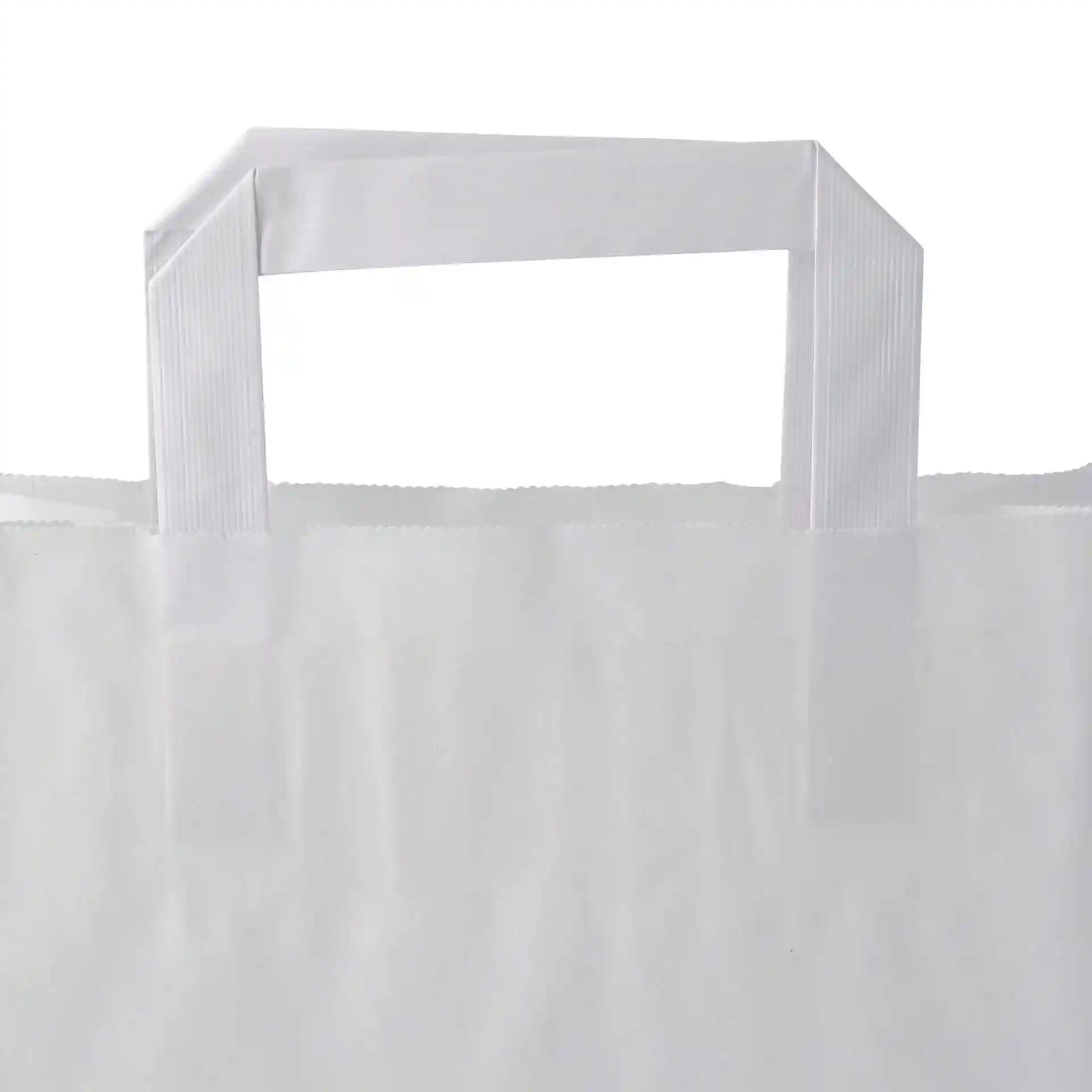 White kraft paper carrier bag with a flat handle, dimensions 22 x 10 x 28 cm.