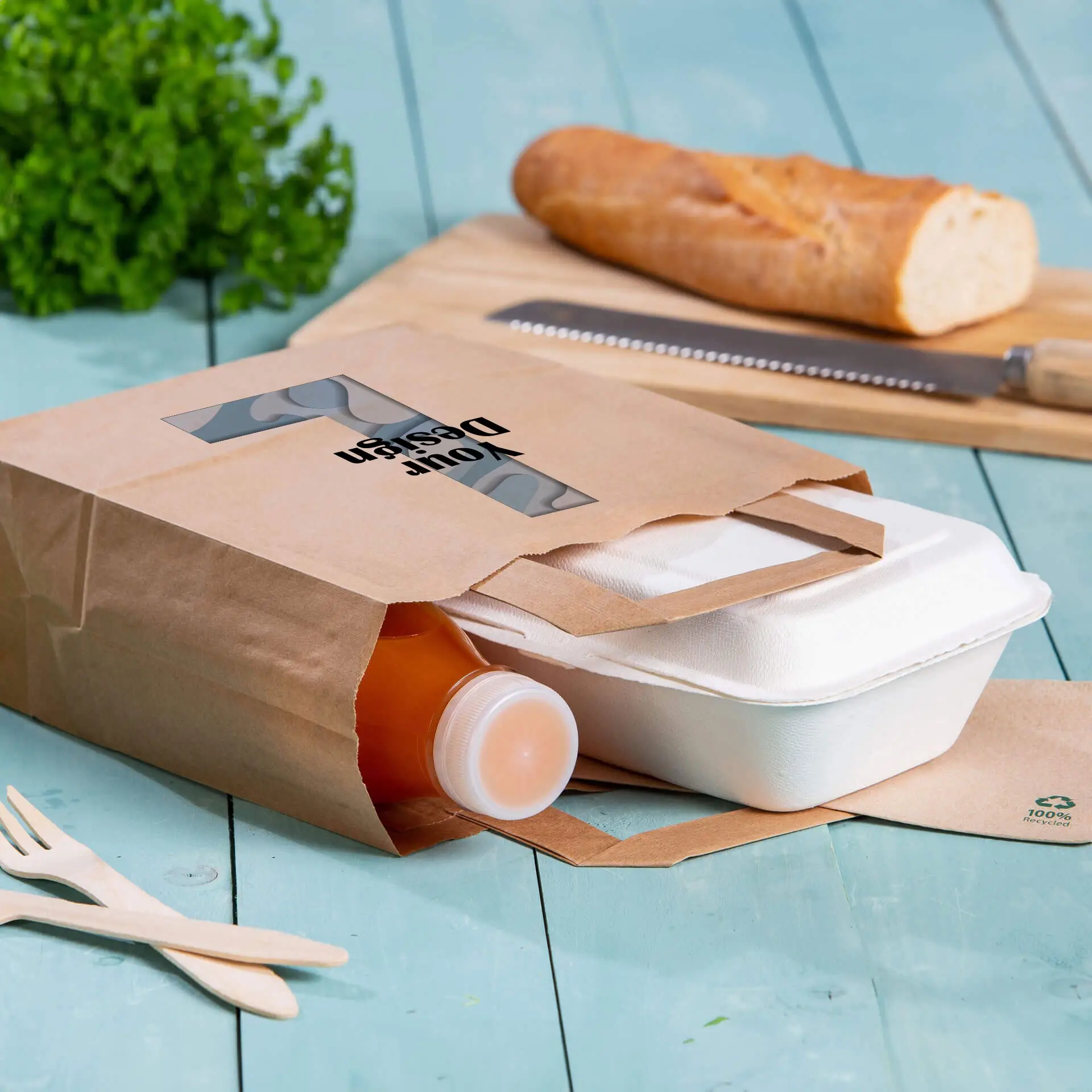 Papiertragetaschen bedrucken, L - 26 x 12 x 35 cm, braun