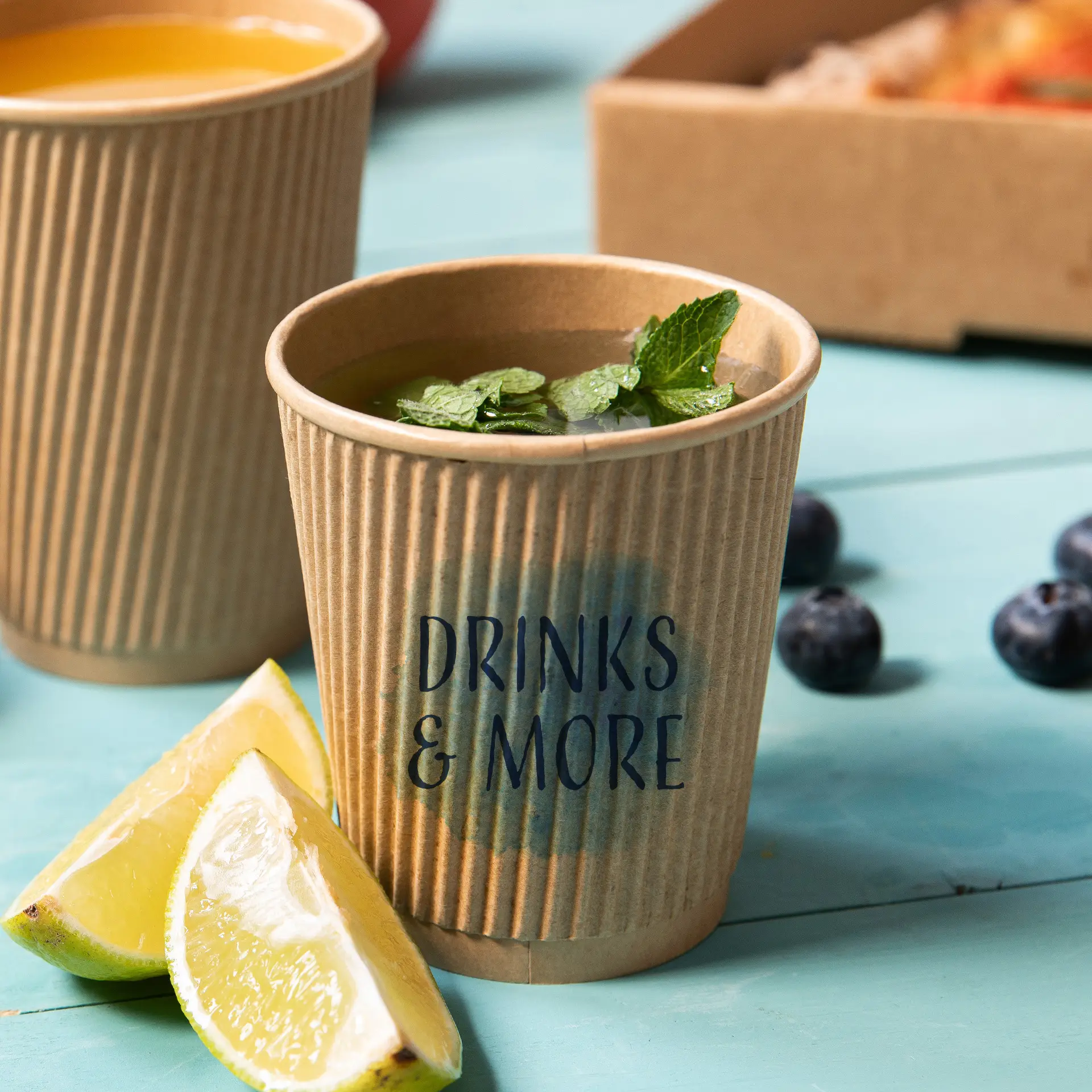 Ribbed cup printed, 100 ml / 4 oz, brown, PE-coated