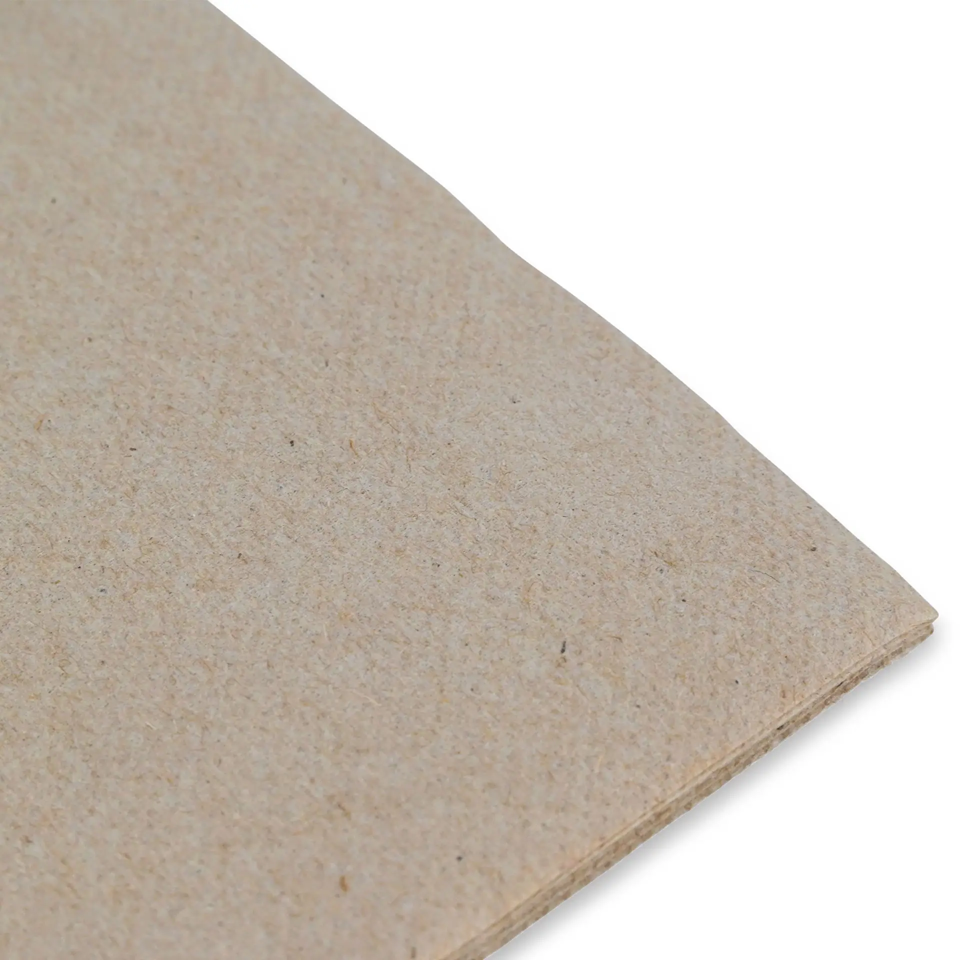 Image of unbleached recycled paper napkins with a printed symbol and text indicating recycled material.