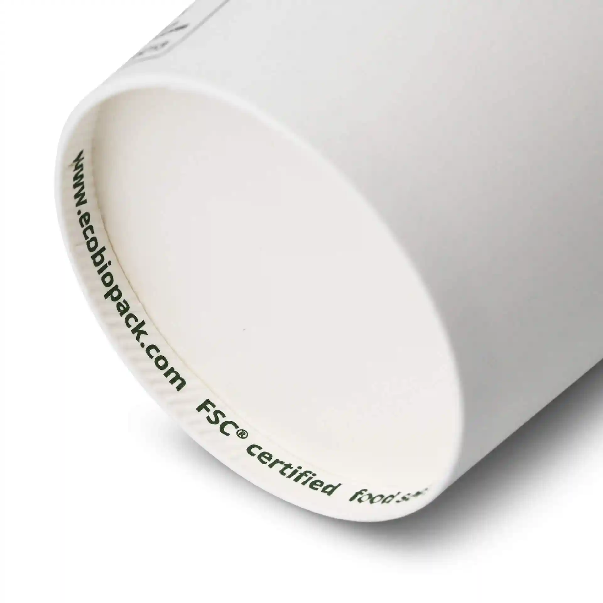 Close-up of the interior rim of a white cardboard cup, showing a smooth surface and a circular edge.
