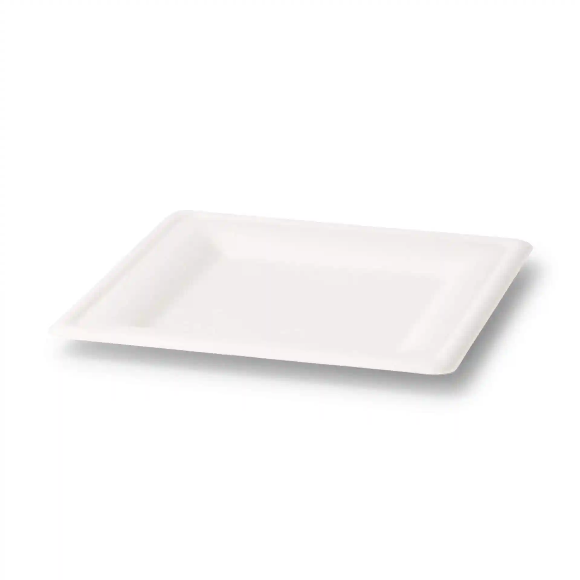 Quadratische weiße Zuckerrohrplatte mit 20 x 20 cm und einer Höhe von 15 mm, ohne Beschichtung.