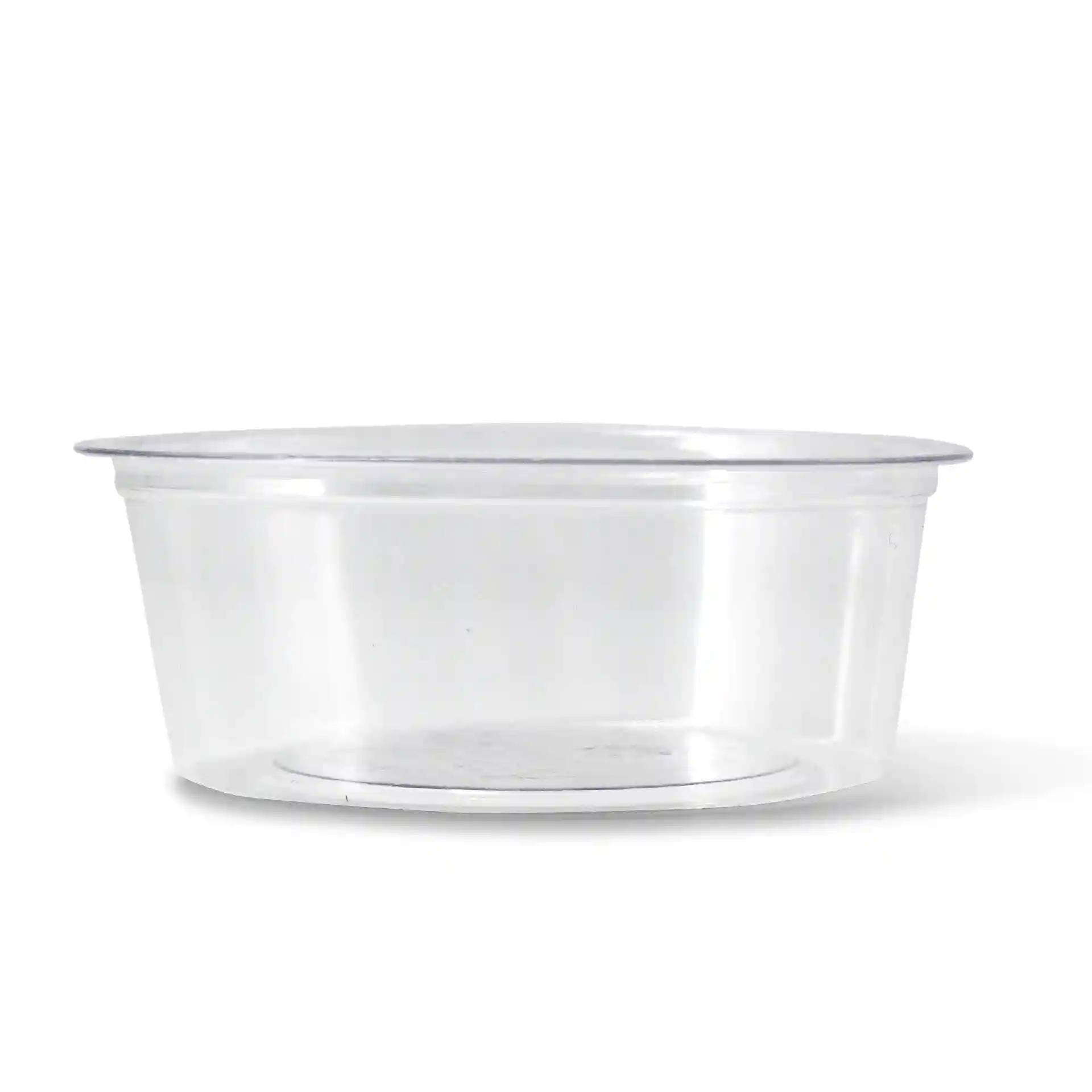 Klare PLA-Becher mit einem Durchmesser von 70 mm und einer Höhe von 25 mm, fasst 60 ml.