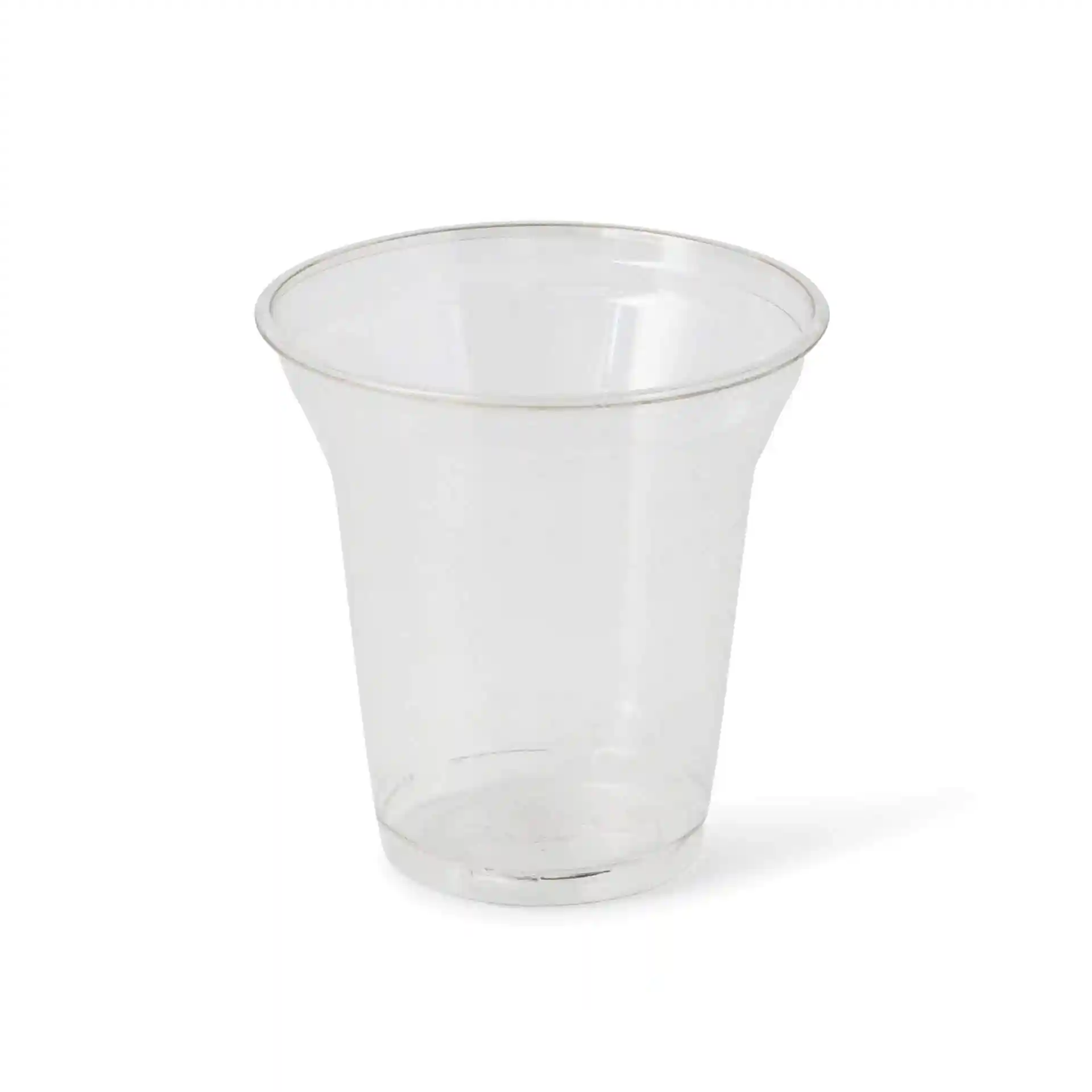 Transparenter 8 oz rPET-Becher mit einem Durchmesser von 95 mm und einer Höhe von 96 mm, mit konischem Design.