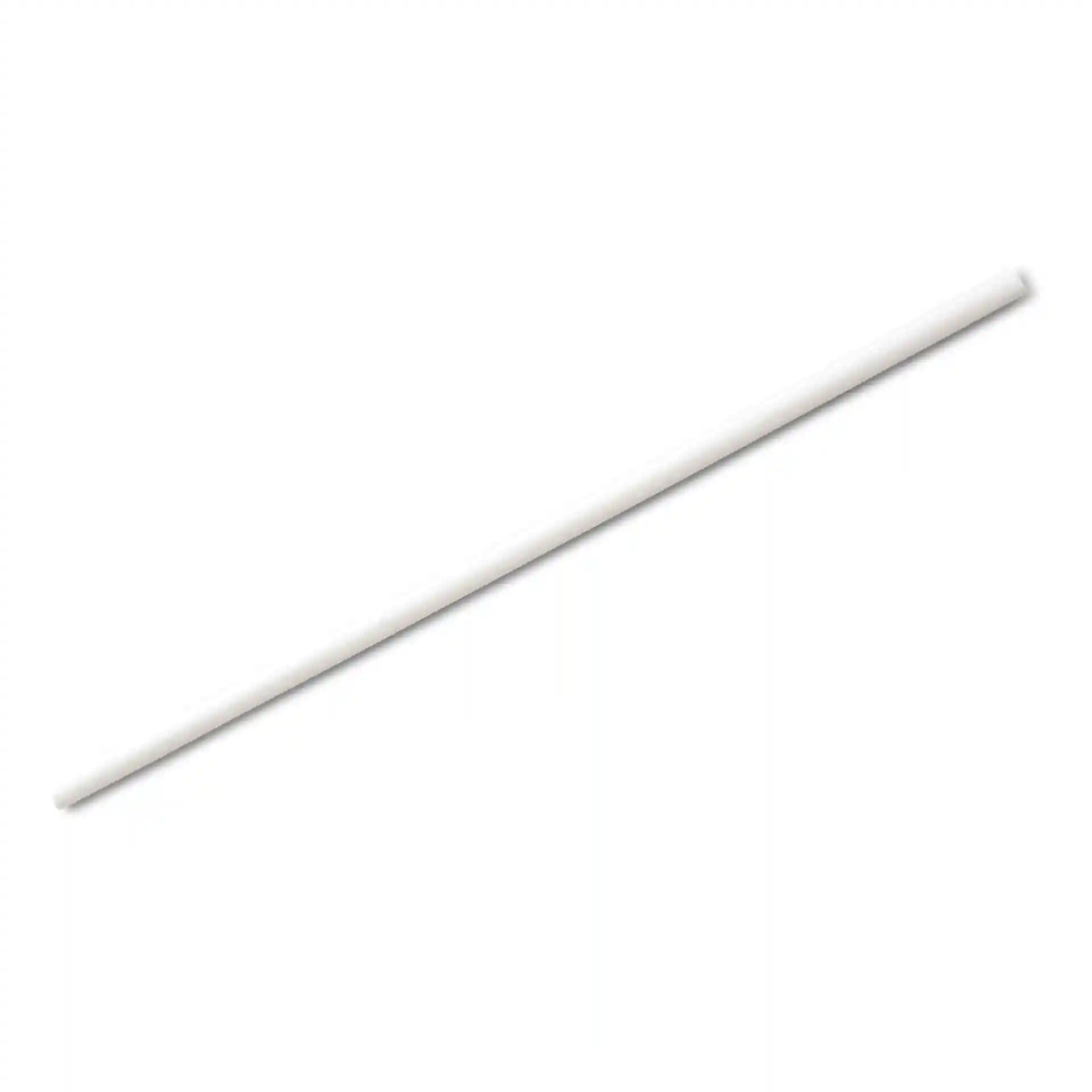 Weißer Papierstrohhalm, 20 cm lang und 0,5 cm im Durchmesser, auf einem schlichten Hintergrund gezeigt.