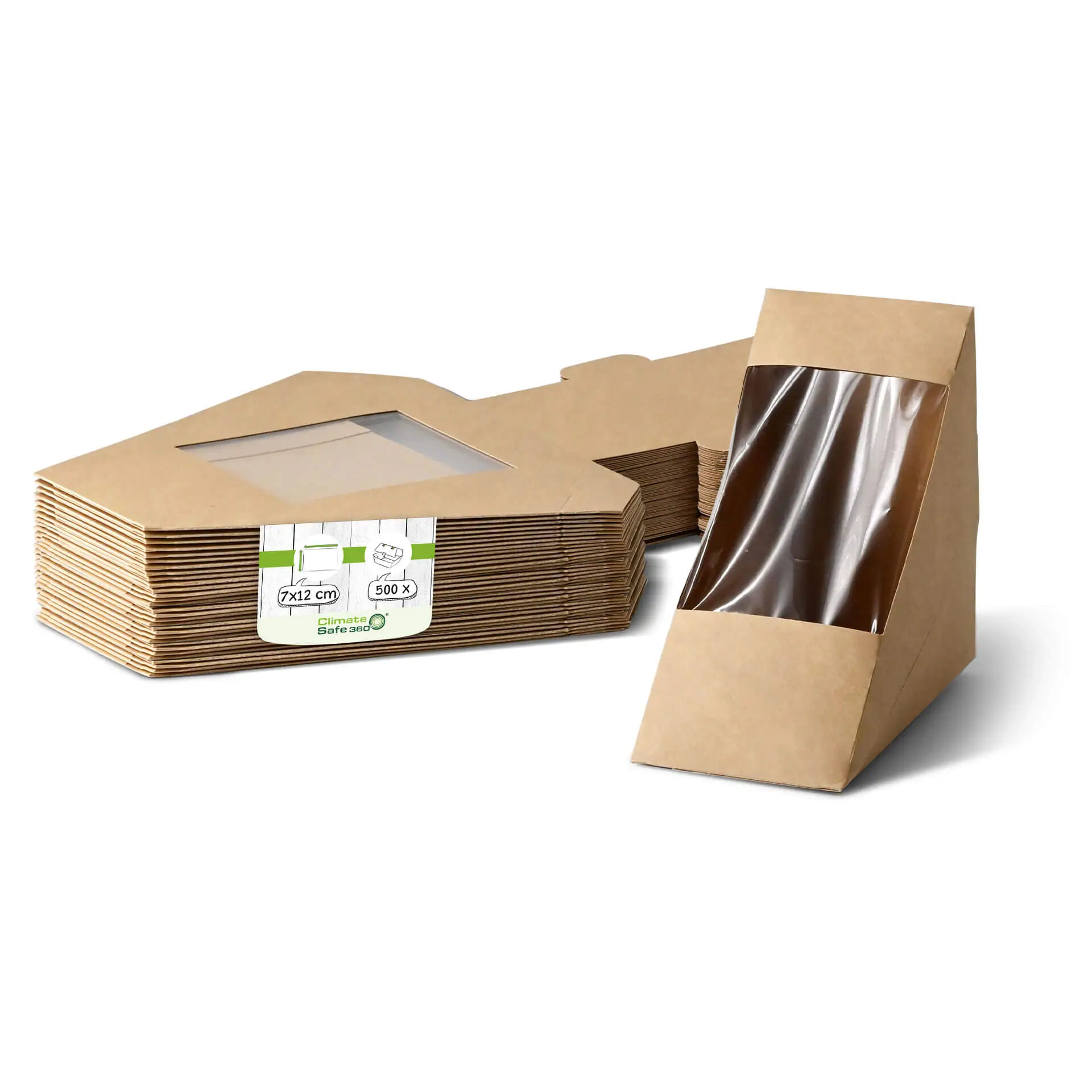 Cardboard Sandwich Wedges (eco-friendly coating), PLA-window, brown