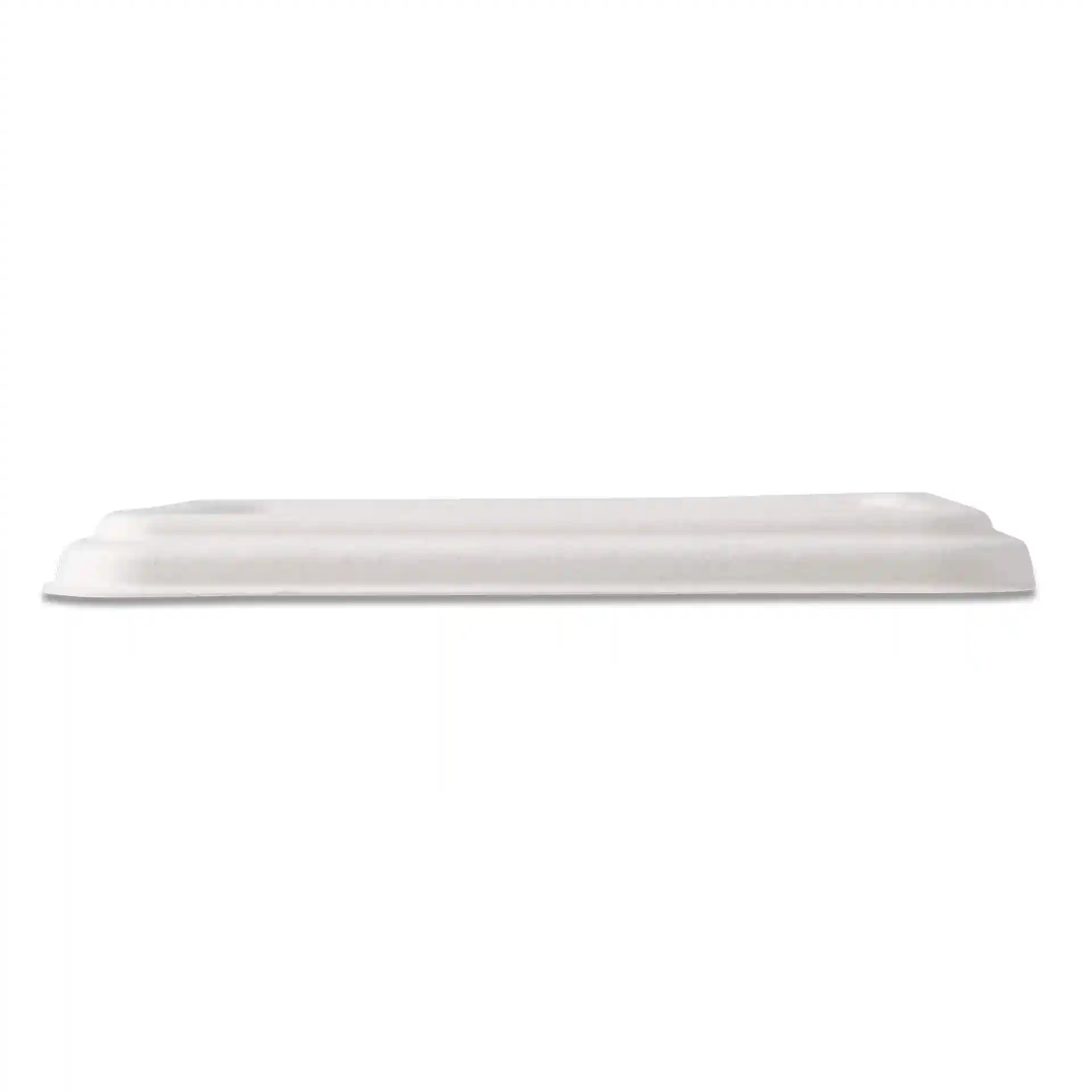 White rectangular sugarcane lid measuring 17 x 12 cm, with a height of 15 mm and no coating.