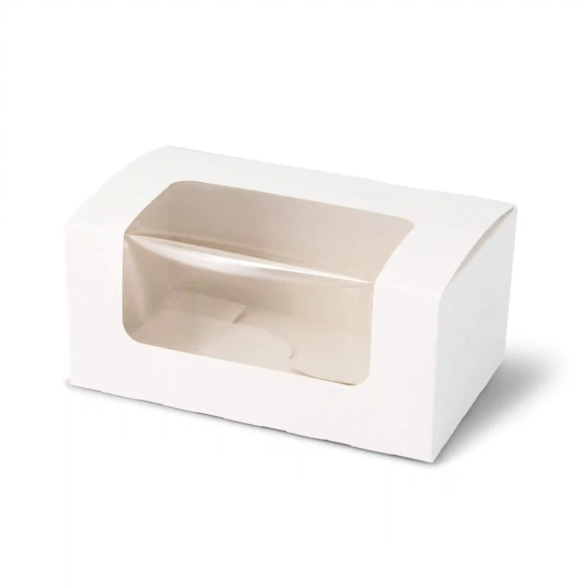 White rectangular cupcake box with a clear cellulose window, dimensions 180mm x 110mm x 80mm.