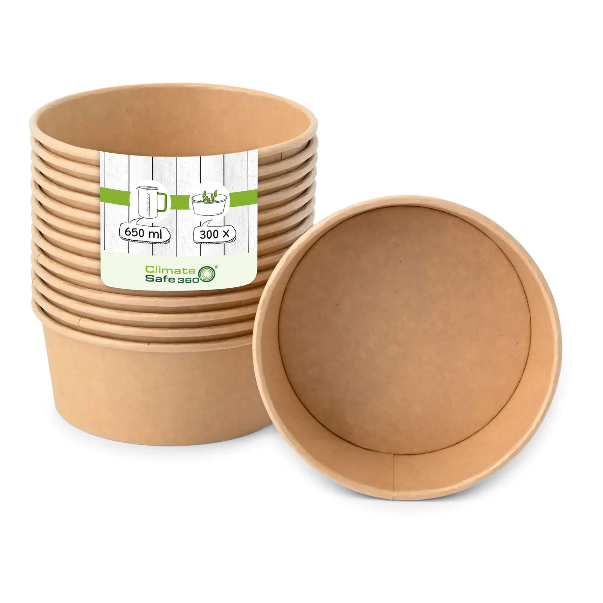 Kartonschale / Salatschale (Premium) 650 ml, Ø 150 mm, braun, rund, bio-beschichtet