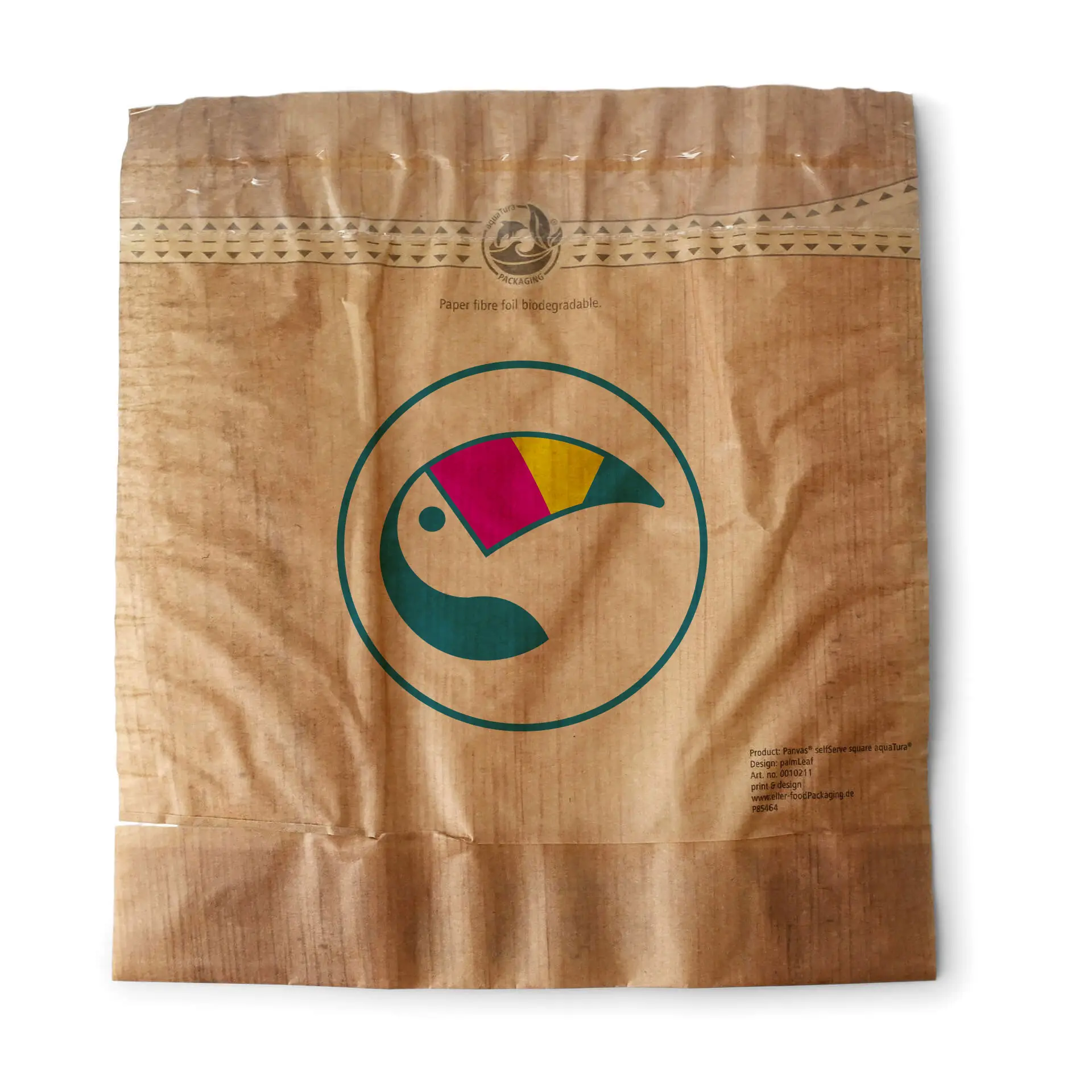 Snack bags printed, 17.5 x 20 cm, brown, with window & adhesive seal
