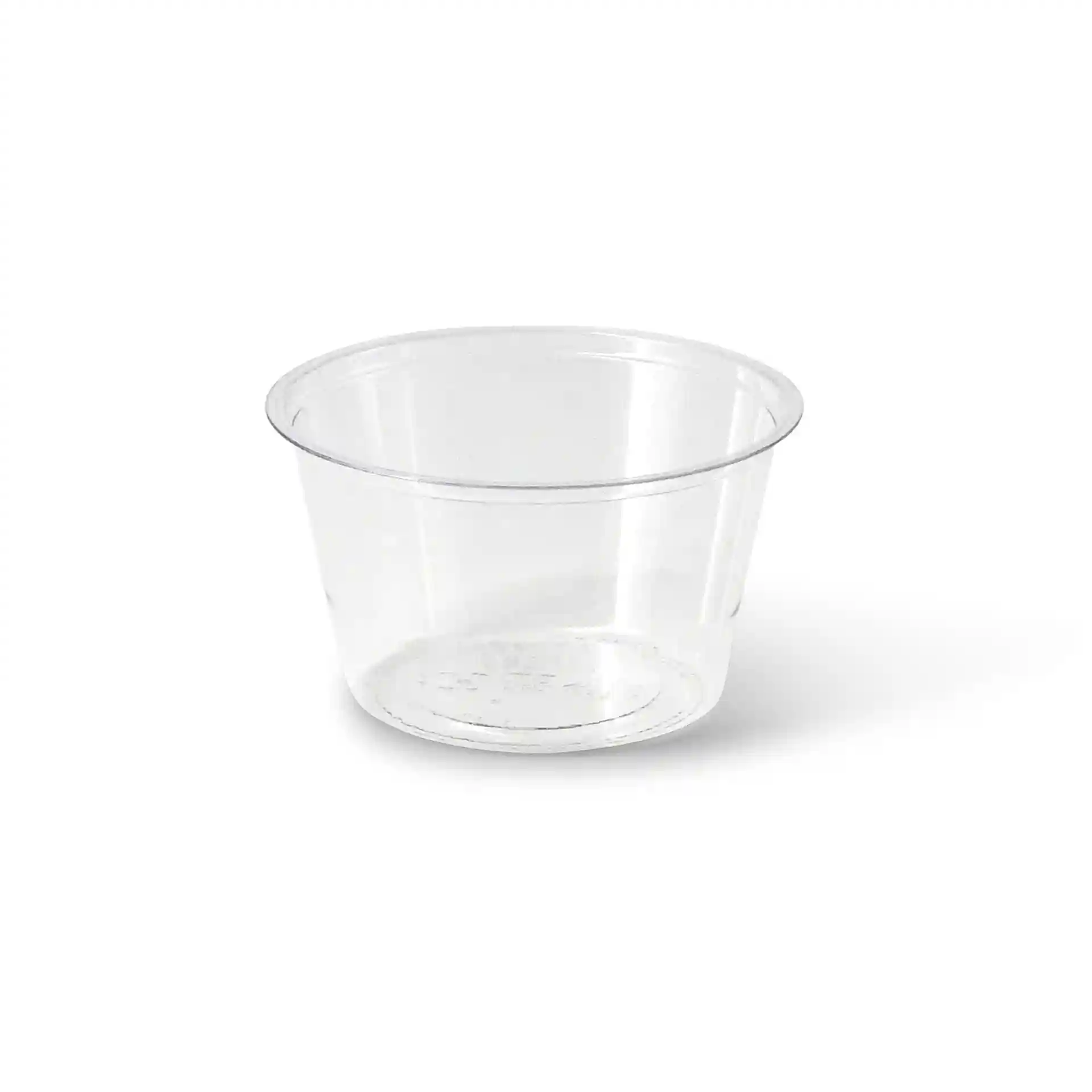 Klare PLA-Becher mit einem Durchmesser von 70 mm und einer Höhe von 40 mm, fasst bis zu 80 ml.