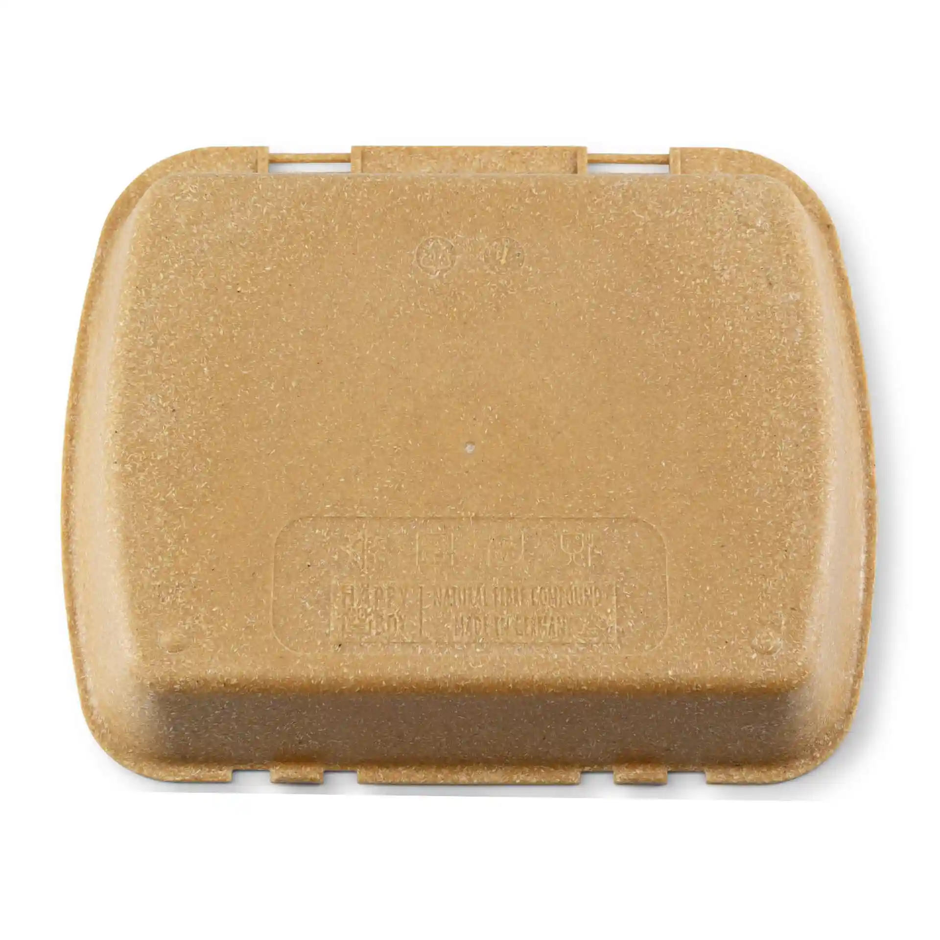 Brown rectangular reusable menu container with a lid, measuring 24.5 x 20 x 4.5 cm, made from a bio compound material.