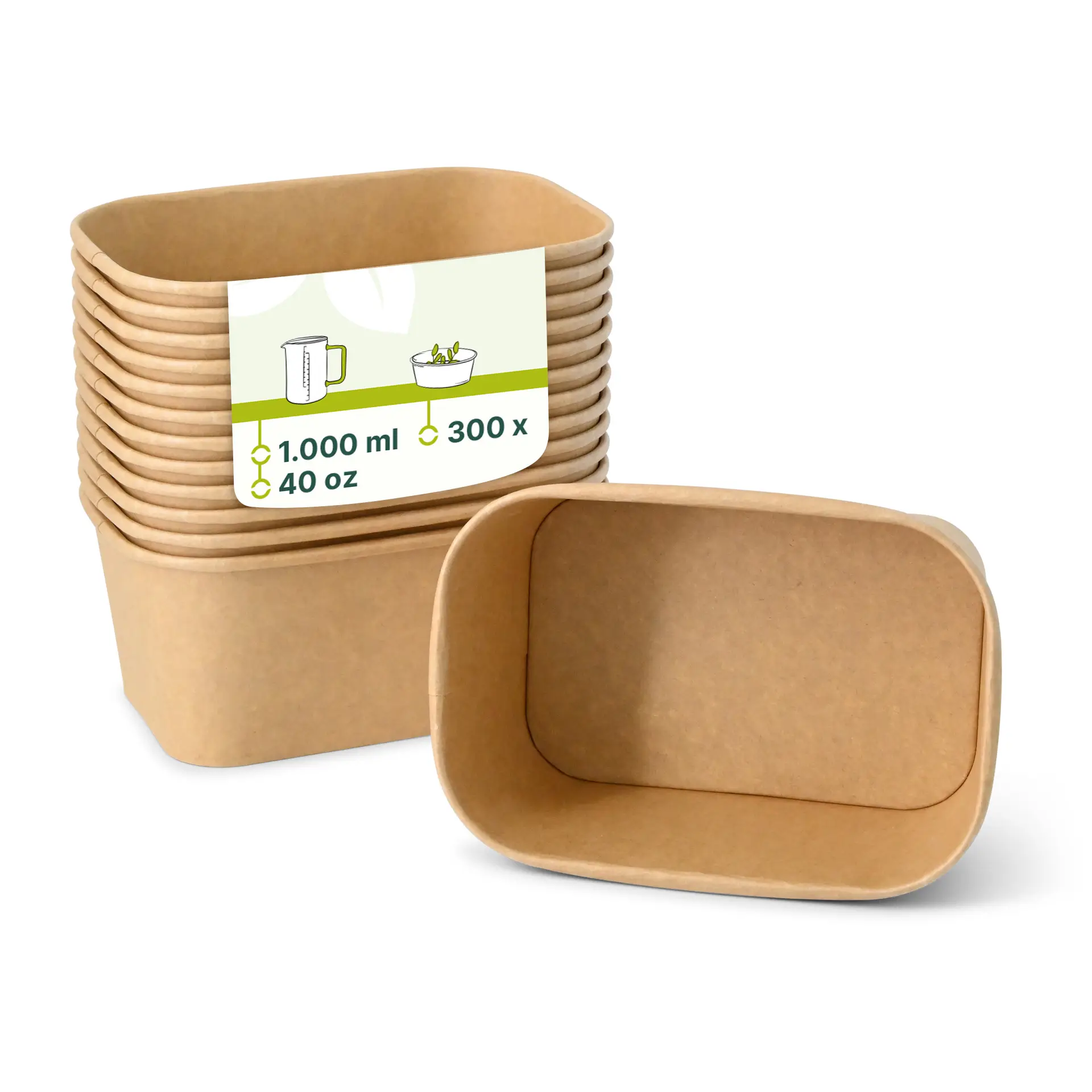 Kartonschale / Salatschale 1000 ml, 17,5 x 12,5 x 7,5 cm, braun, rechteckig Kartonschale / Salatschale 1000 ml, 17,5 x 12,5 x 7,5 cm, braun, rechteckig