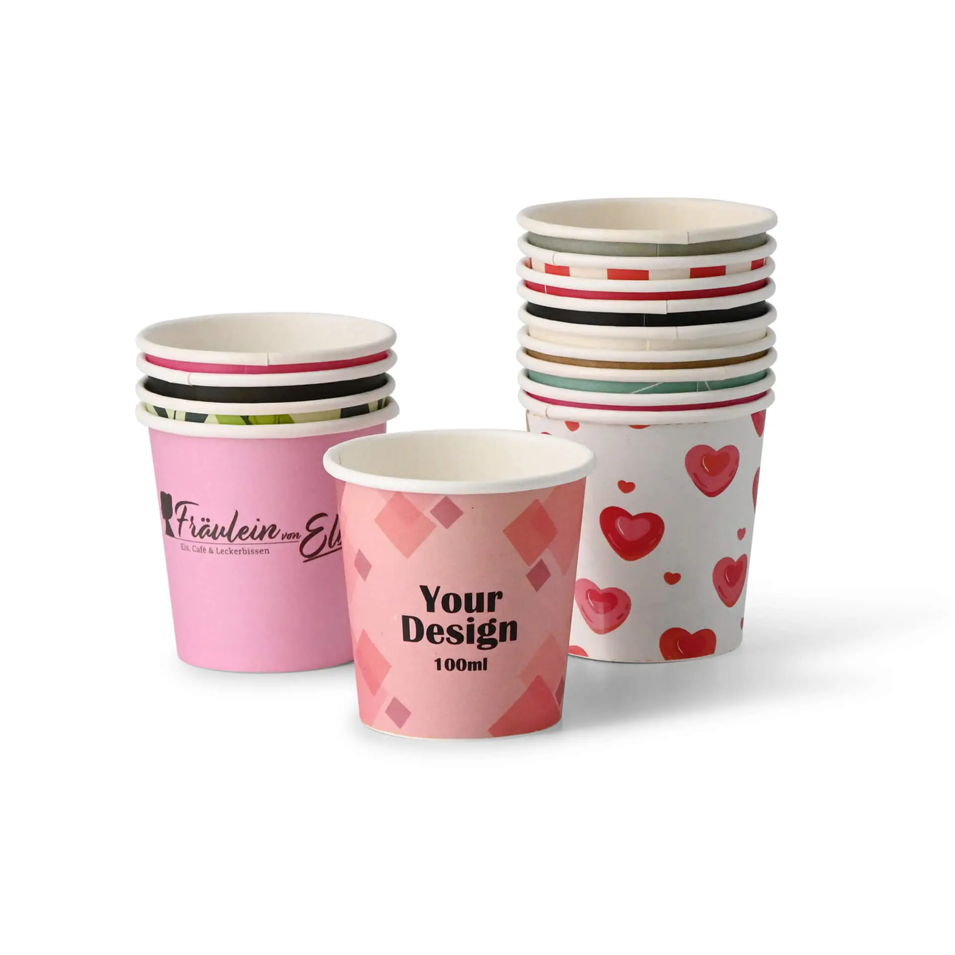 Pappbecher mit Logo (einwandig), 100 ml / 4 oz, weiß, PE-beschichtet