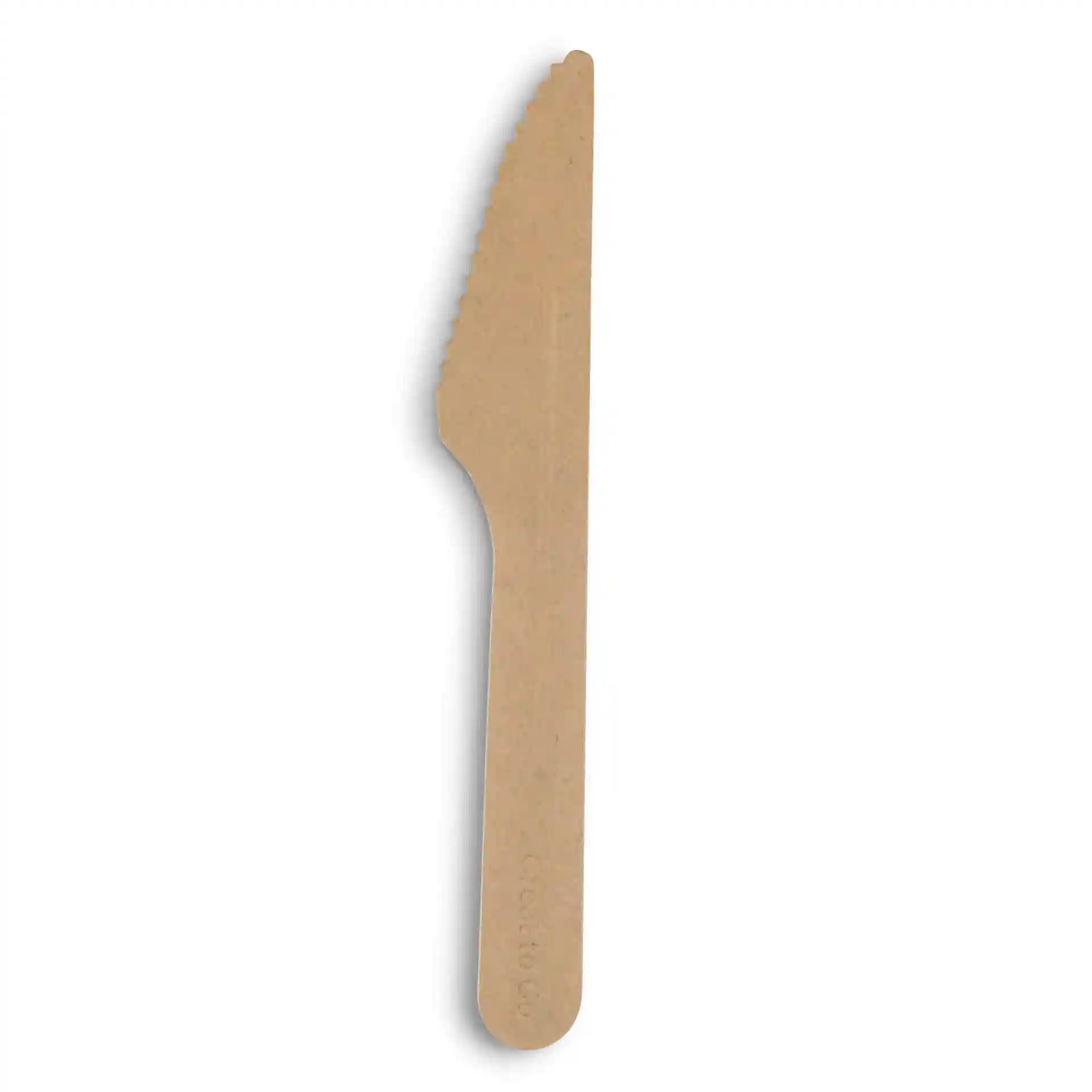 Brown paper knife, 16.5 cm long, with a serrated edge and smooth handle.