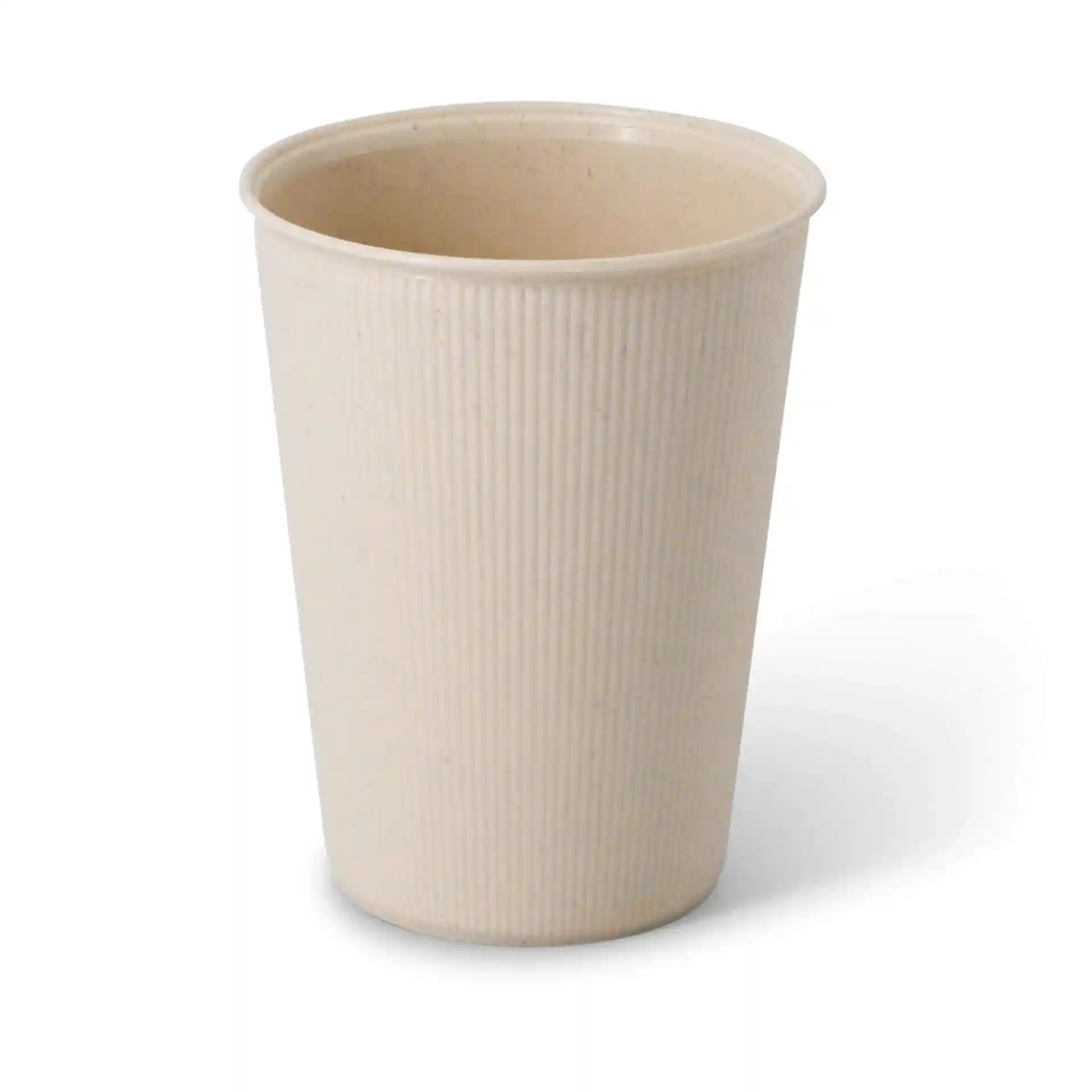 Cream white ribbed reusable cup with a round shape, 16 oz capacity, and a height of 113 mm.