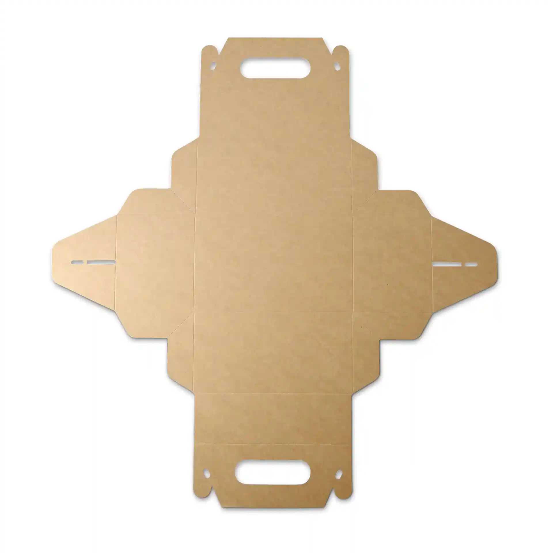 Foldable rectangular cardboard box in brown paperboard with handle, dimensions 18 x 11 x 9 cm.